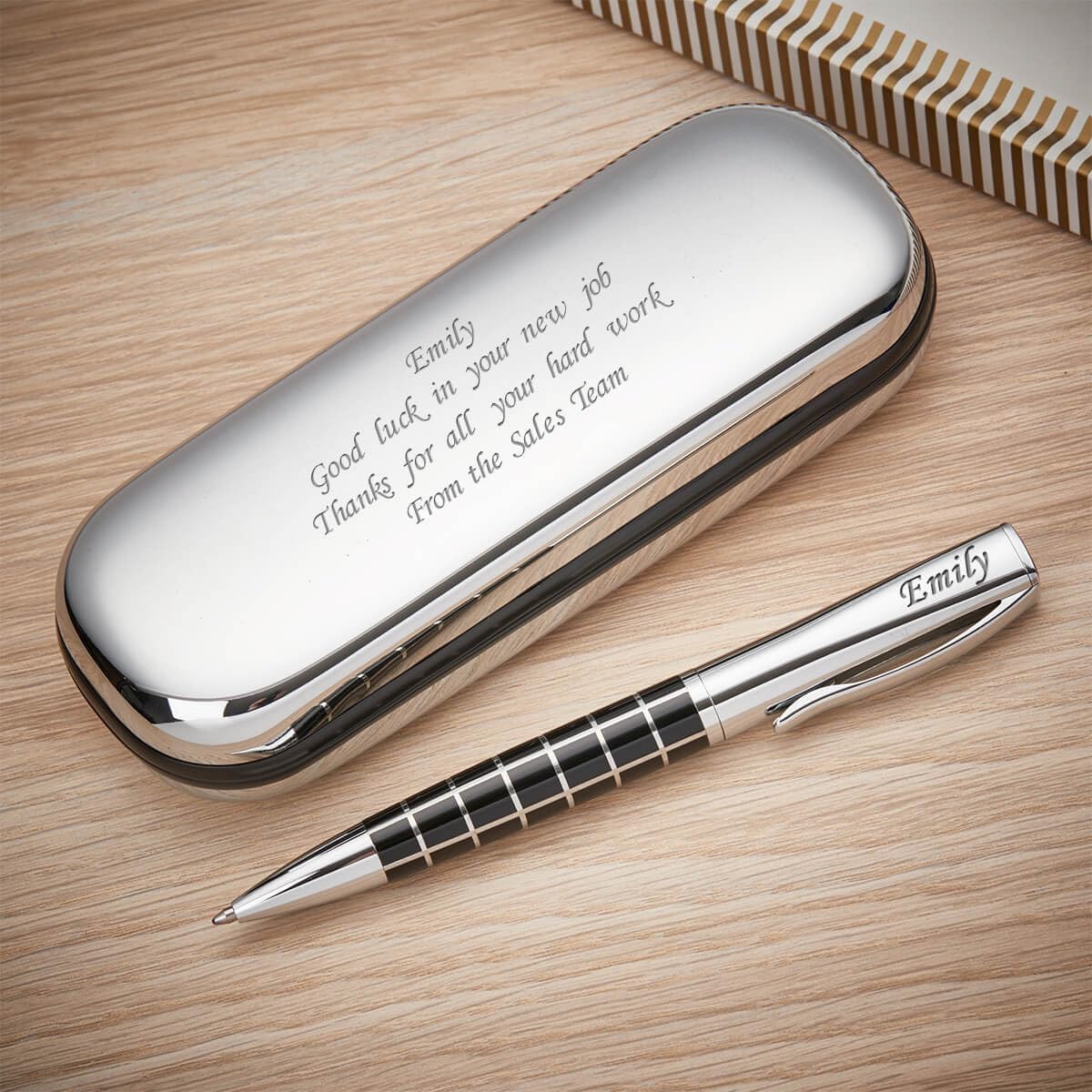 Personalised Pen and Engraved Chrome Case - Personalised Gifts for Anniversary, Christmas, Graduation, Gifts For Men and Women, CEO, Manager, Corporate (Black)