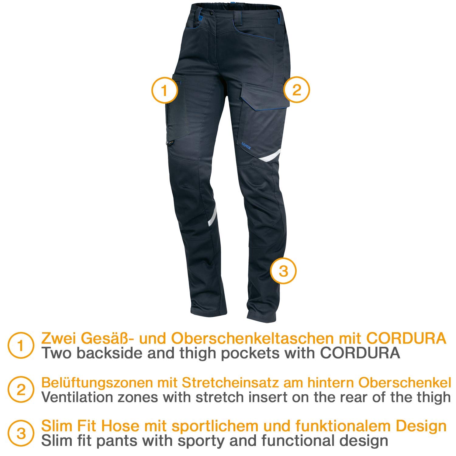 Uvex Suxxeed czarne damskie spodnie robocze – spodnie robocze Slim Fit