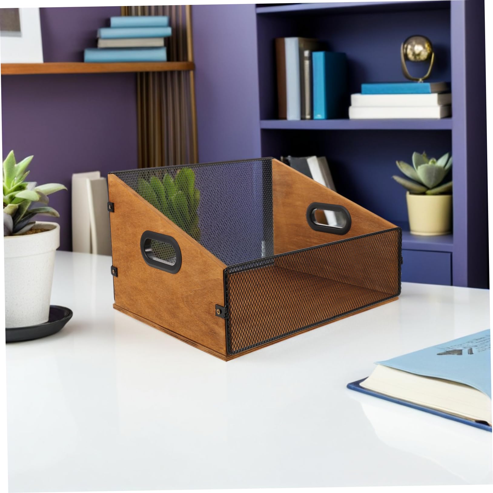 Scatola Porta-album in Legno e Ferro con Manici per Vinili | Colore Coffee, Finitura Liscia Protettiva, Capienza Ampia per Riviste e Libri