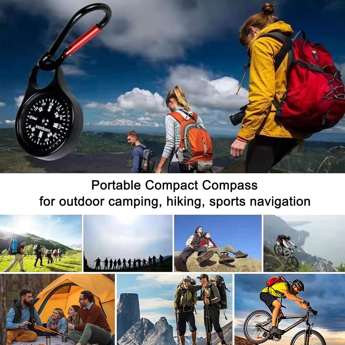 Bussola guida con portachiavi fibbia alpinismo fischietto sopravvivenza nero