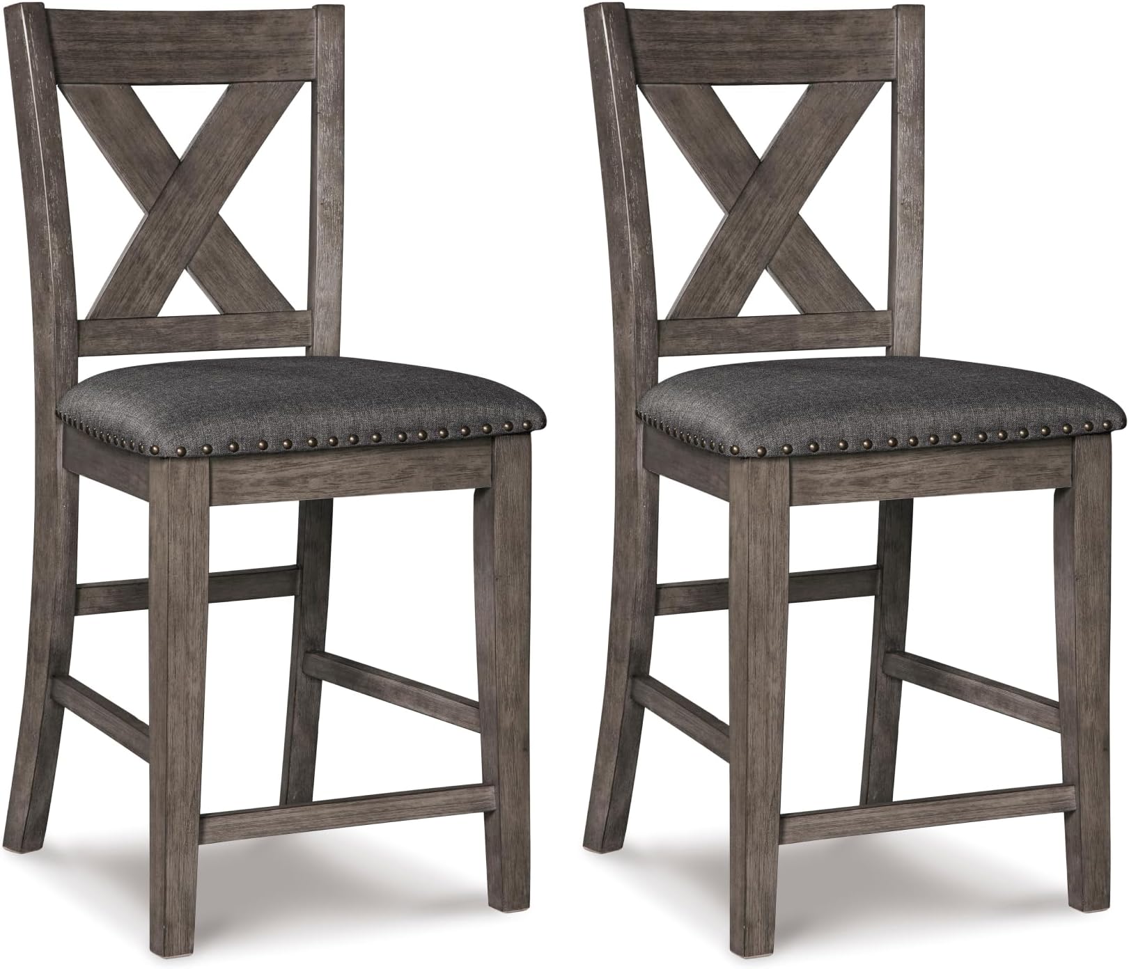 Signature Design by Ashley Caitbrook Rustic 24.63" Counter Height Upholstered Barstool, Set of 2, Gray