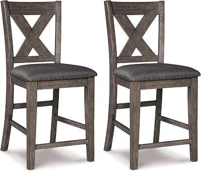 Signature Design by Ashley Caitbrook Rustic 24.63" Counter Height Upholstered Barstool, Set of 2, Gray