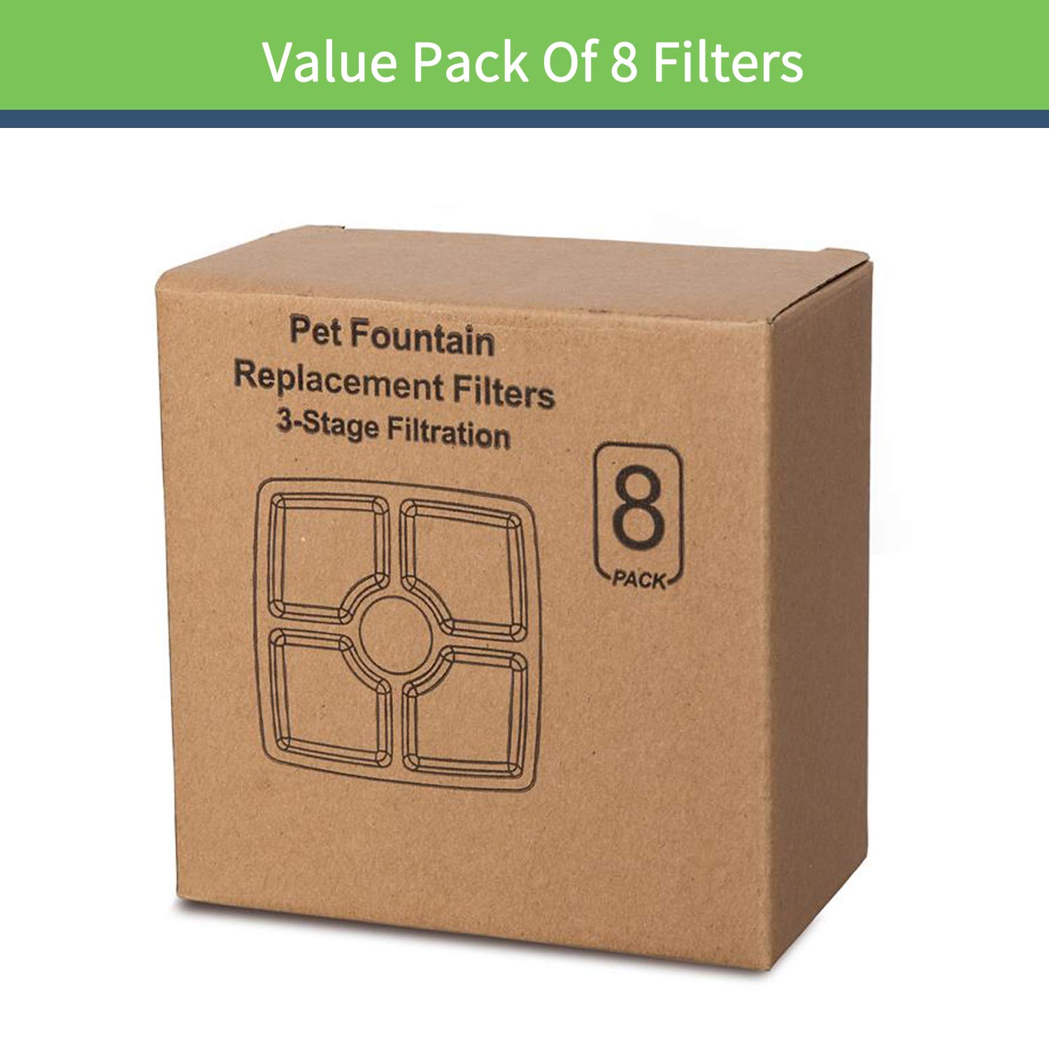 Filtros Cuadrados para Fuente de Gato, Paquete de 8 filtros para Fuente de Gato, Apto para Fuentes de Flores de 2,5 l, Resina de Intercambio de Iones y carbón Activado