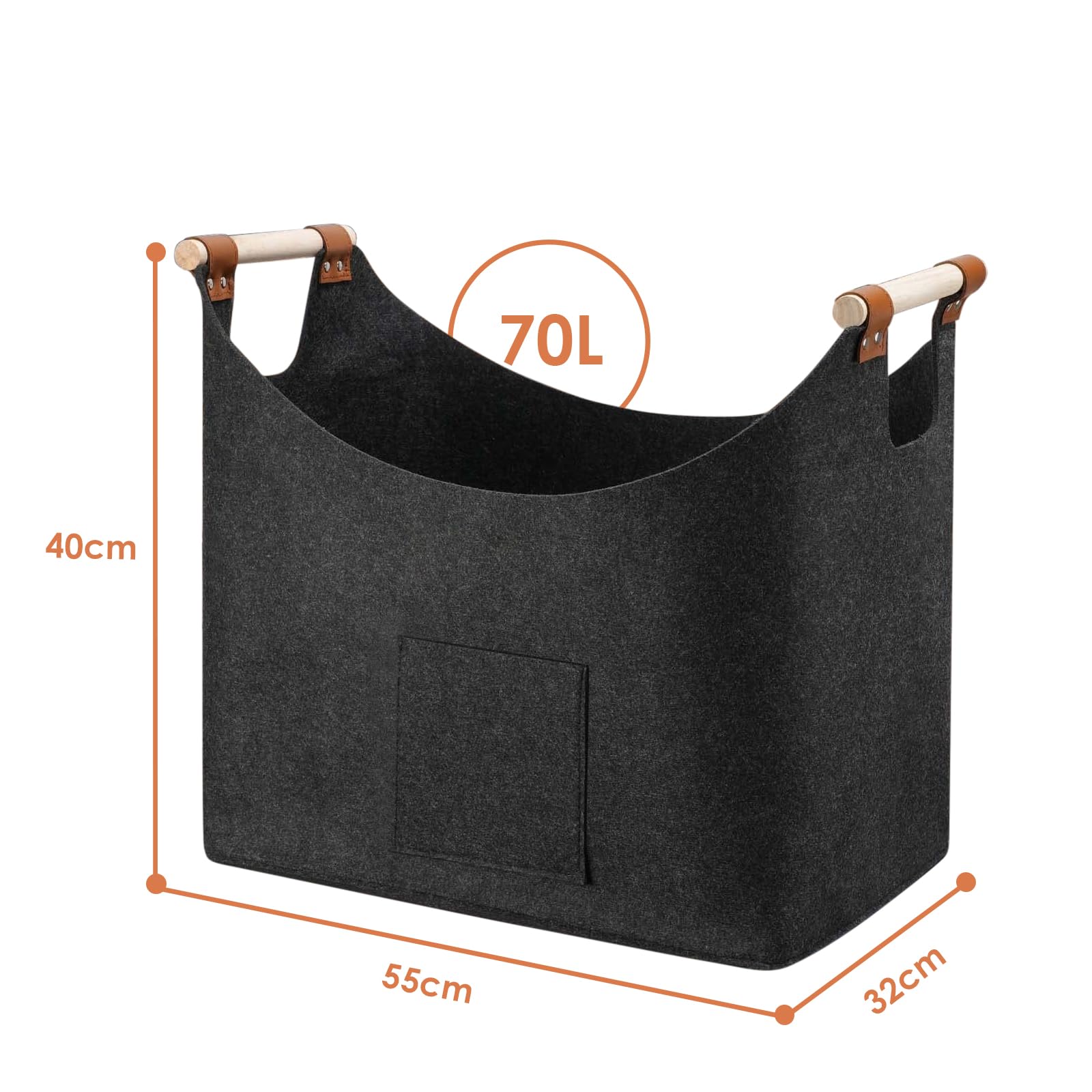 Cesta de Leña, XXL Cesta de Fieltro para Leña de Chimenea Extra Grueso y Asa Reforzada, Bolsa de Almacenamiento Plegable para Guardar Periódicos, Ropa, Juguetes y Accesorios para la Chimenea