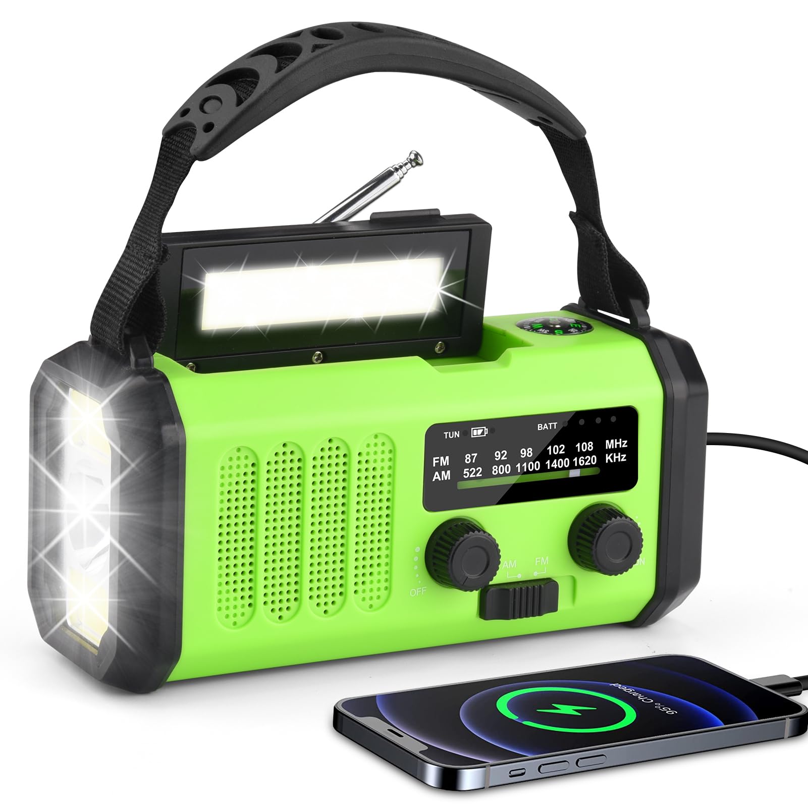 Multifunctionele Solar Radio | AM/FM-radio met zaklamp, kompas en Multifunctionele Solar Radio | AM/FM-radio met zaklamp, kompas en