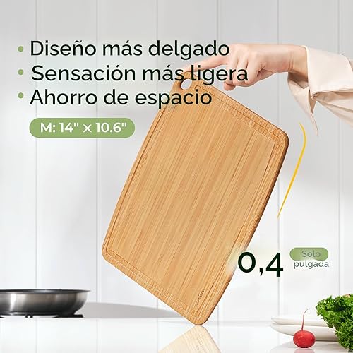 Miniatura 3 de Tabla de cortar de bambú apta para lavavajillas, tabla de cortar de madera ligera y duradera, reversible con ranura para jugos, fácil de almacenar y