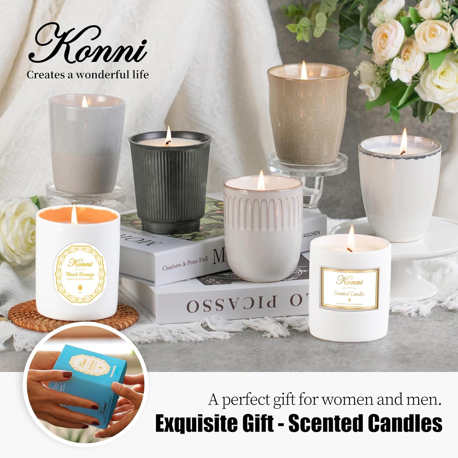 Scented Candle, 9oz White Soy Candles, Lavender Scented Candles for Women & Men, Long-Lasting Aromatherapy Jar Candle Wax for Home, Bathroom, Non Toxic Candle Gift (Ceramic Cup 7) - Image 5