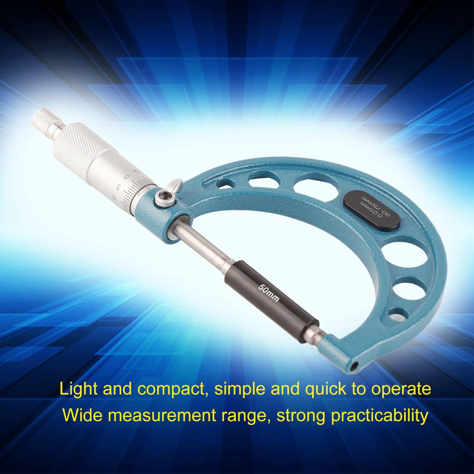 Micromètre Extérieur en Acier Inoxydable Jauge D'épaisseur de Micromètre Extérieur de Haute Précision avec clé 0,01 Mm Outil Micromètre Externe pour une Mesure Précise de (50-75mm)