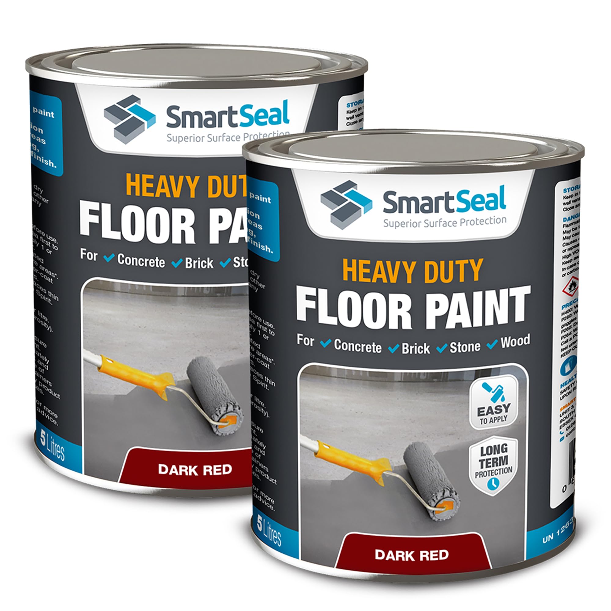 SmartSeal Heavy Duty Floor Paint - Dark Red, 2 x 5L - Hard-Wearing Garage Floor Paint with Anti-Slip Mid-Sheen Finish – also Ideal for Decking, Warehouse flooring, Brick, Concrete, Stone & Wood