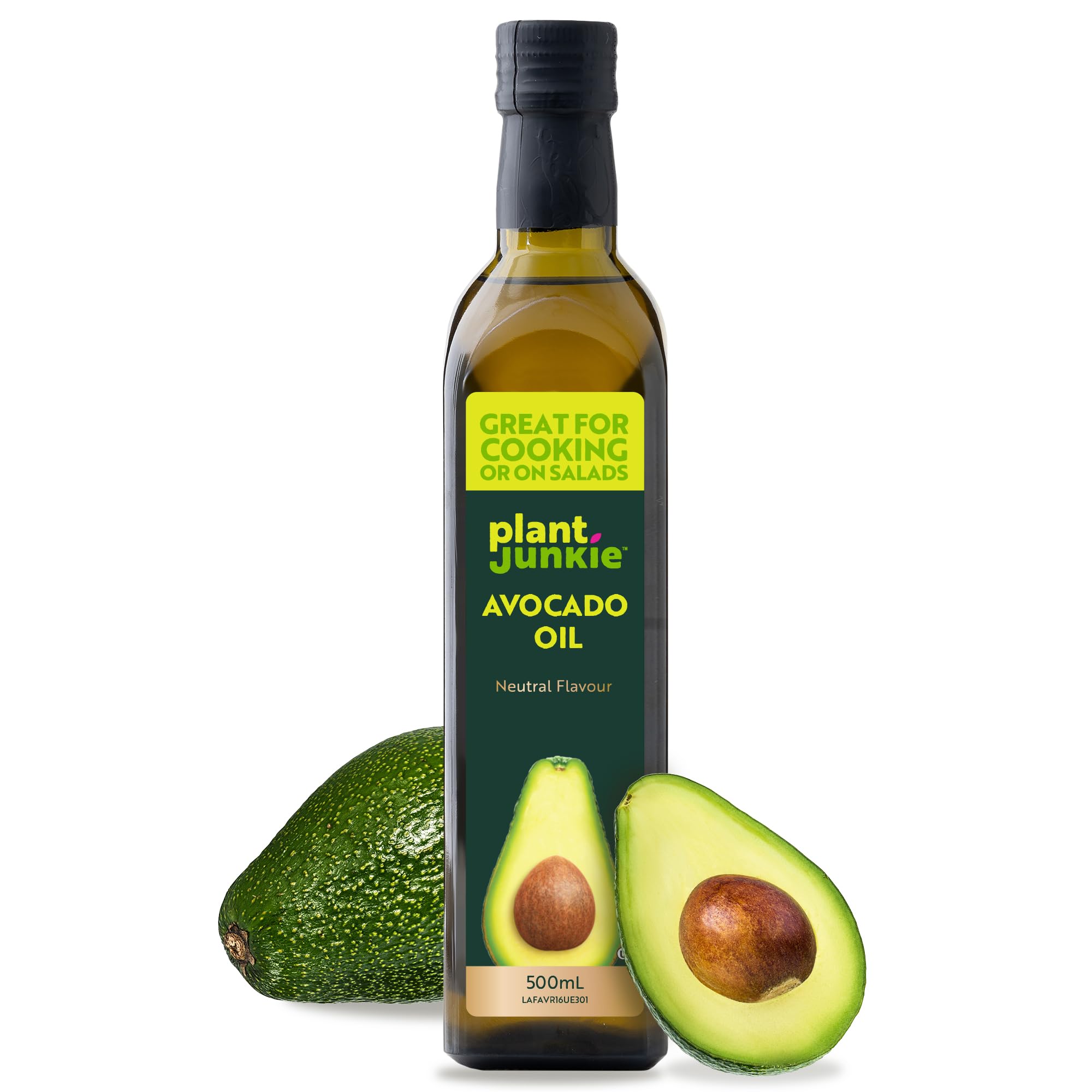 Plant Junkie Naturally Refined Avocado Oil - Neutral Flavour Cooking Oil - Perfect for Keto and Paleo Cooking, Baking and Salad Dressing - 500ml