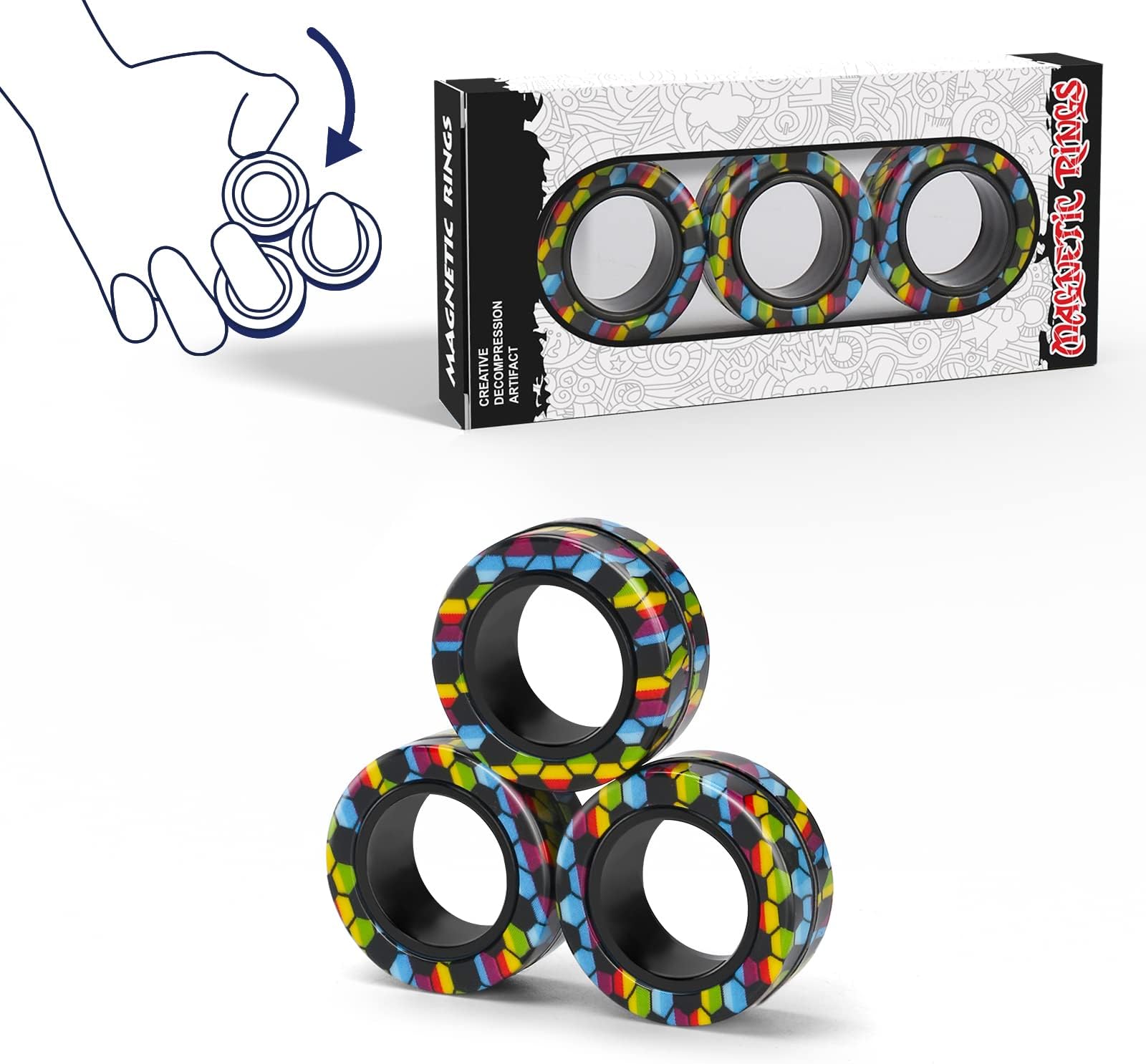 Finger Rock Magnetic Fidget Spinner Rings - Anxiety Relief , ADHD Therapy Magnets for Teens and Kids (3PCS)