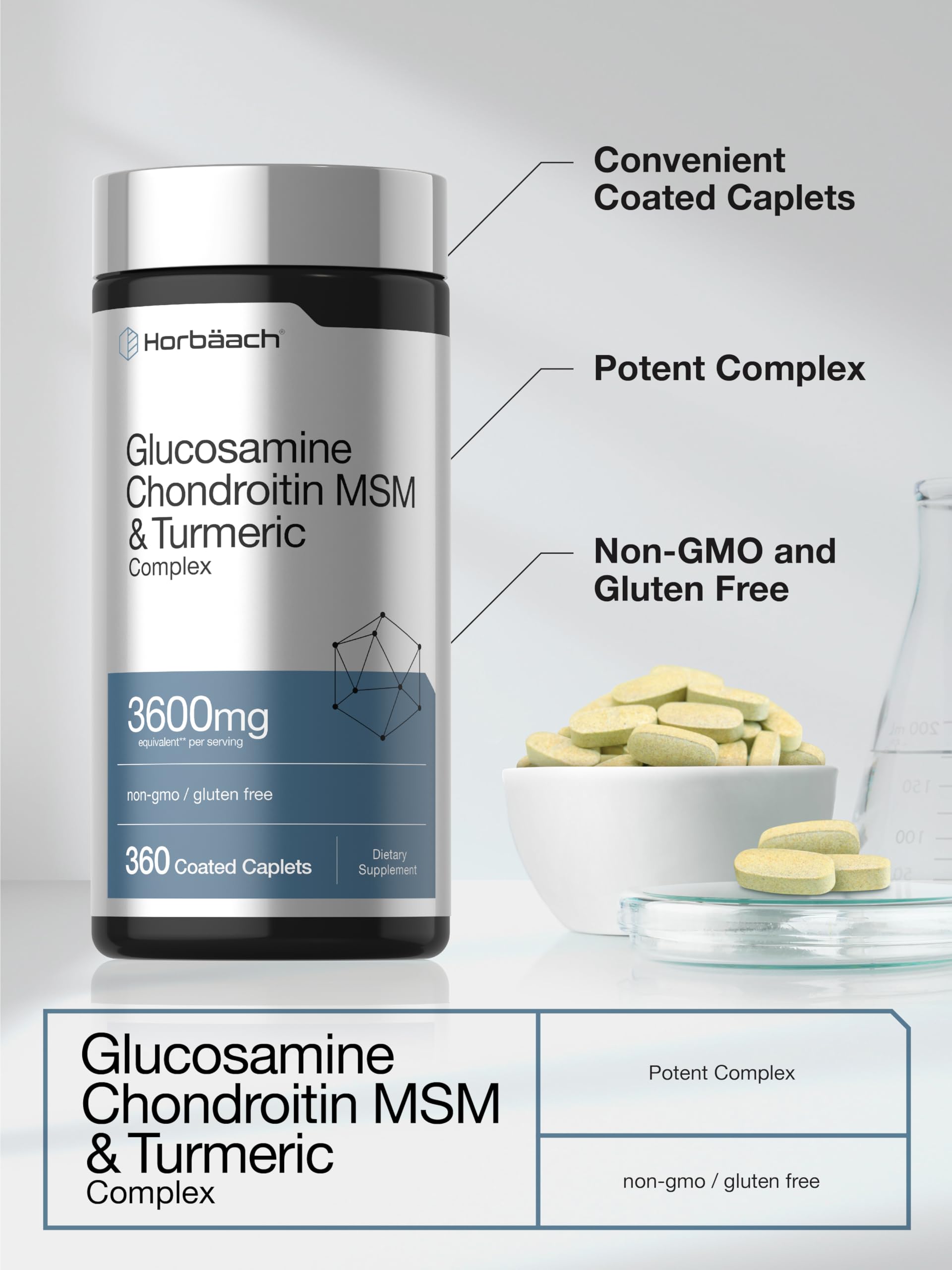 Horbäach Glucosamine Chondroitin MSM | 360 Caplets — Amazon image 4