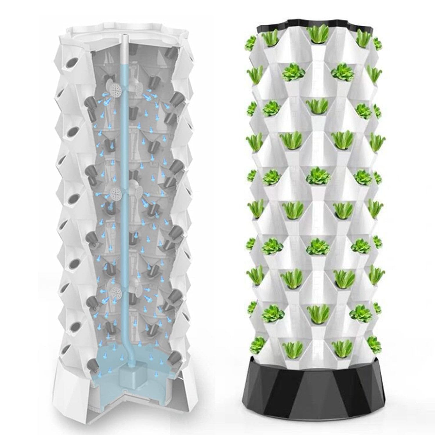 Sistema di coltivazione idroponica - Torre verticale aeroponica da giardino con autoirrigazione per giardinaggio indoor, per coltivare erbe, frutta e verdura, 8 livelli, 64 fori