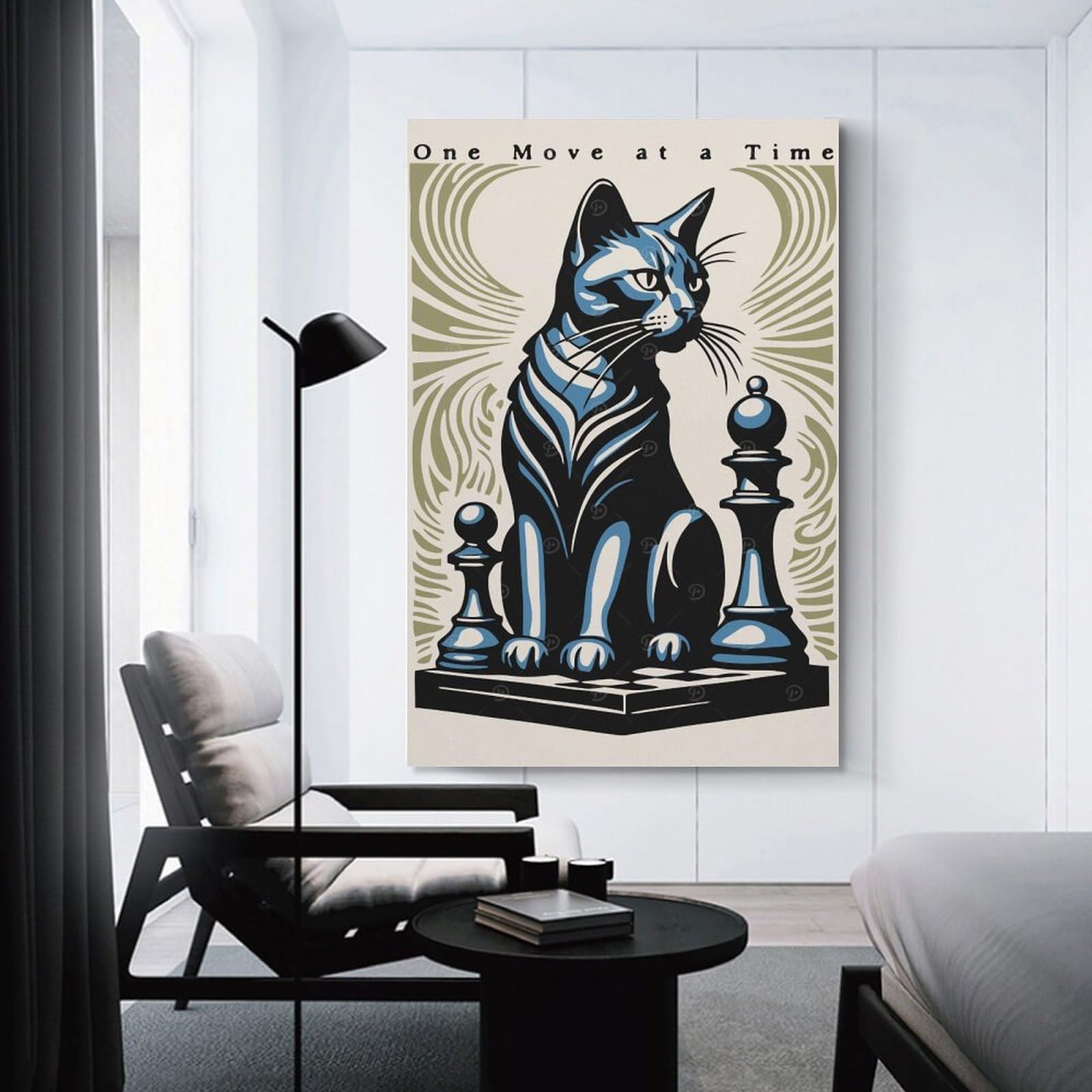 Junmoney Cat Chess Canvas Wall Picture 24x36inch(60x90cm), for Picture Wall Styling in Lounge Or Bedroom, Decorative Artwork with Flexible Styling