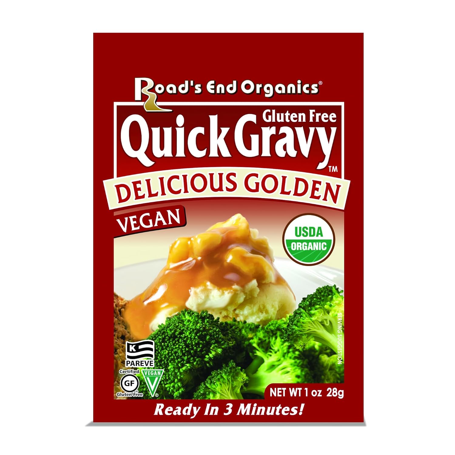 Roads End Organics Delicious Golden Organic Gravy Mix - Vegetarian Gravy Mix Packets, Vegetarian Gravy Powder, Vegan Gravy Packets - 1 Oz (Pack of 12)