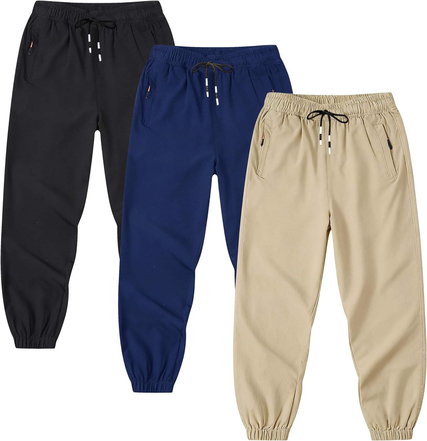 Quick Dry Boys Joggers Pants Zipper Pockets Lightweight Trousers | 5-16 Years Kids Athletic Pants Drawstring Elastic Waist for Sports Exercise Daily School Wear