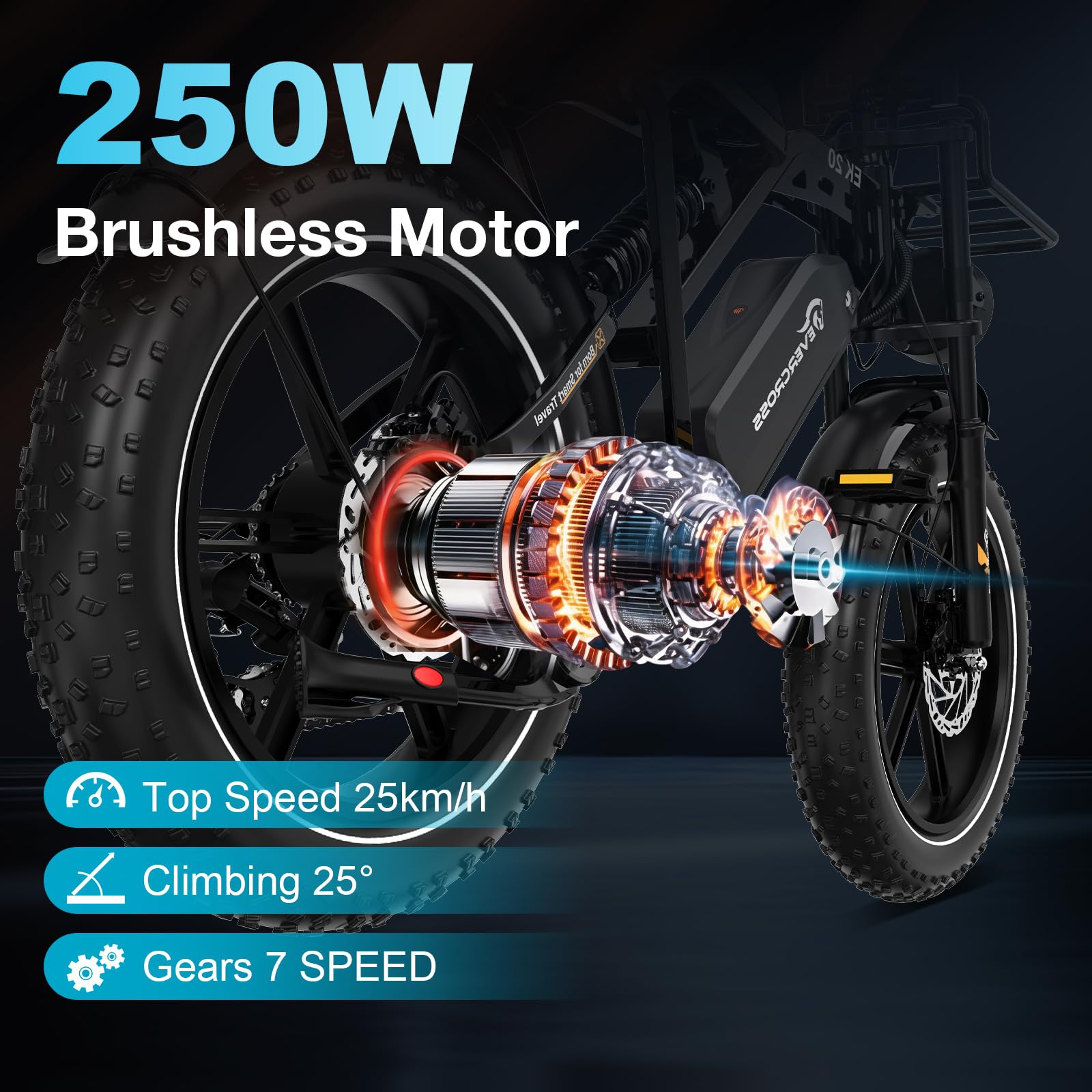 EVERCROSS Vélo Electrique pour Adultes, 16''/20" Vélo Electrique à Gros Pneus, 250W E Bike,Jusqu'à 25KM/H, 36V/48V Batterie Amovible, Vélo Tout-Terrain Electrique pour la Neige de Montagne