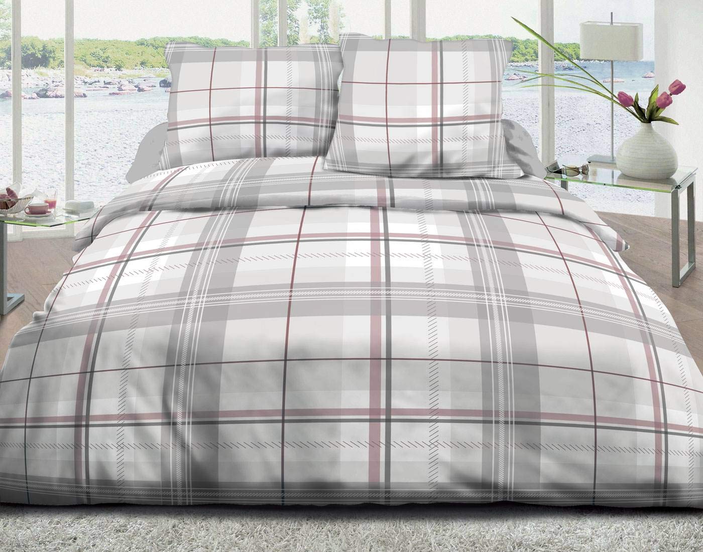 Housse de couette 220x240 pur coton 57 fils Bristol Rose de qualité supérieure
