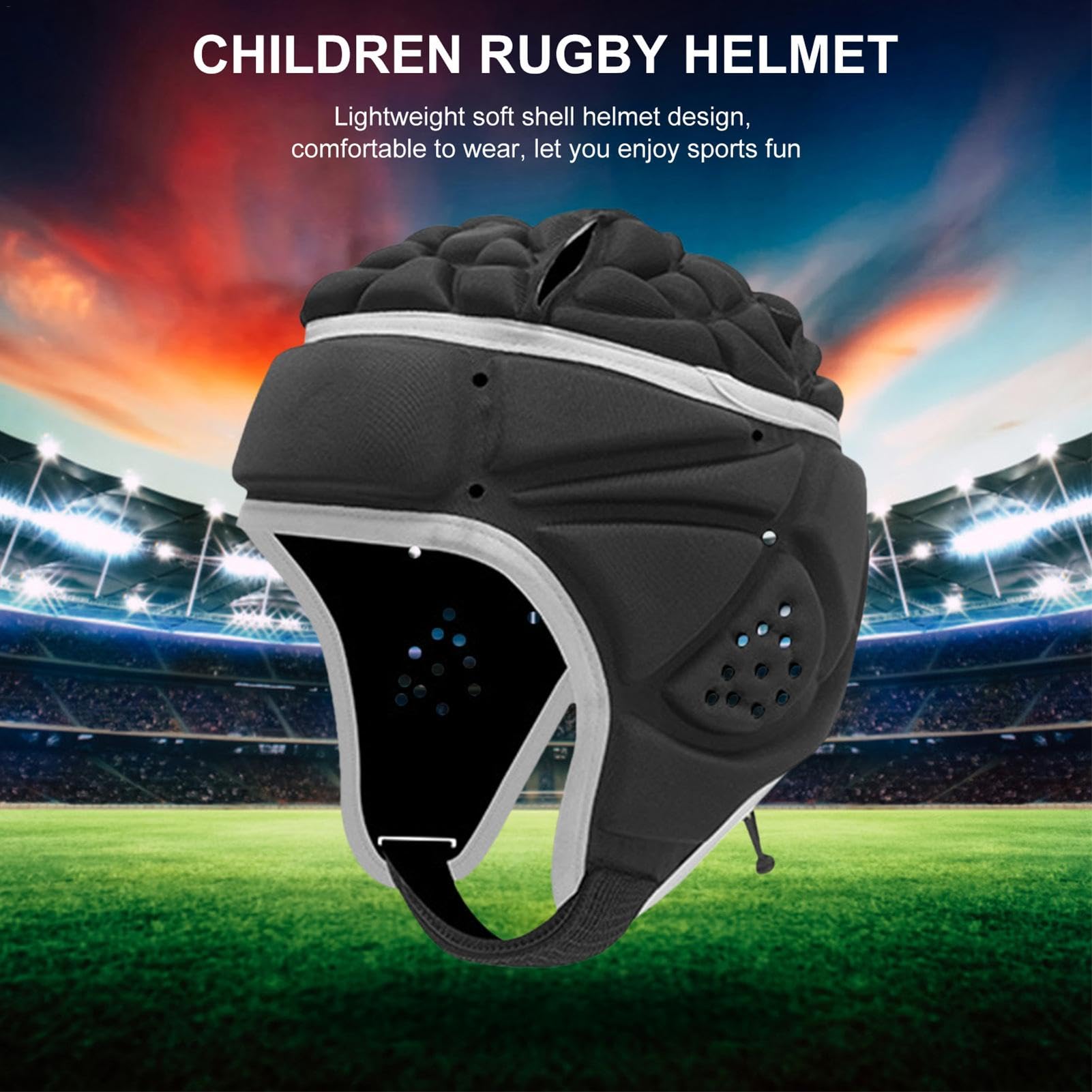 Casque De Protection Rugby Ultra-Mince, Couvre-Chef De Football Souple Réglable pour Enfant Garçons - 34x20cm, Les 6 À 13 Ans
