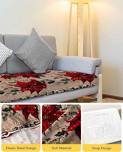 Miniatura 24 de Fundas de cojín para sofá de Navidad, funda elástica para sofá con parte inferior elástica, diseño de muñeco de nieve rosa, diseño de nieve, nieve