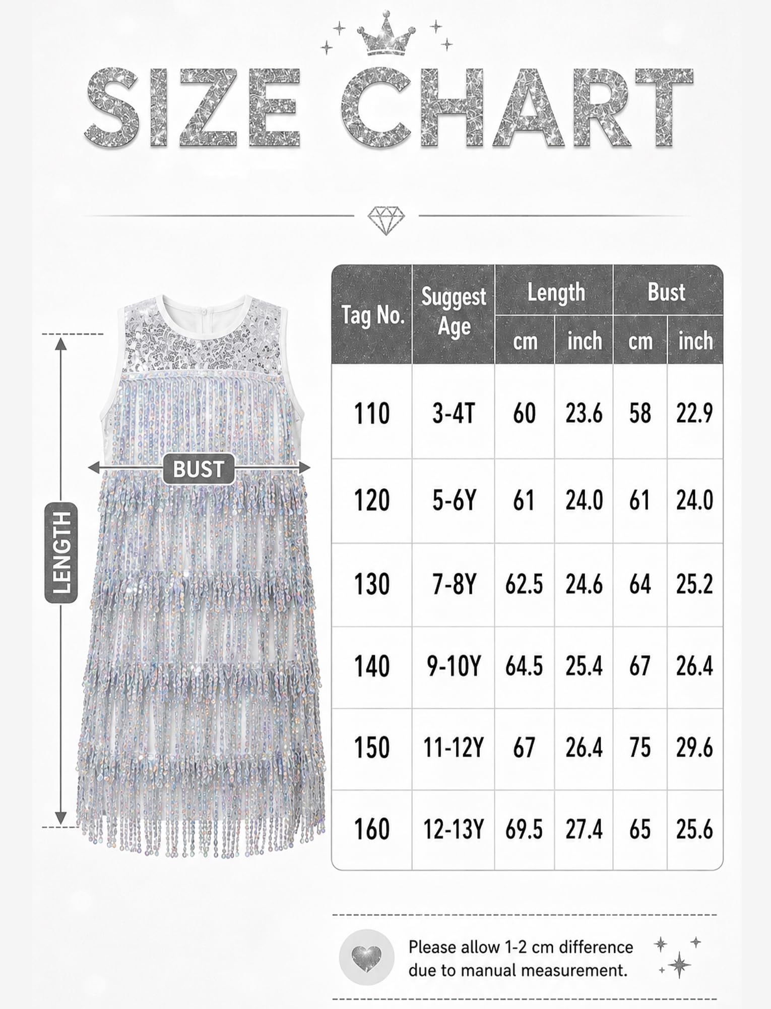 FEOYA Sukienka z cekinami bez rękawów, dla dziewcząt, brokatowa, latynoska, sukienka do tańca, w stylu lat 20., z cekinami, frędzlami, sukienka w stylu vintage, na imprezę w wieku 3-