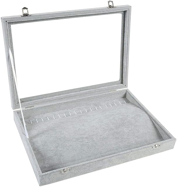 BASUWELL Velvet Glass Necklace Bracelet Anklet Display Storage Holder Jewellery Storage Box Case Organiser