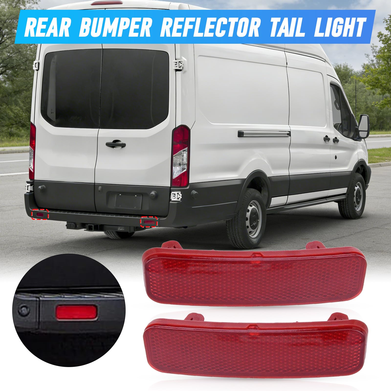 Riloer Red Heck Stoßfänger Reflektoren kompatibel mit Ford Transit Van/Custom/Connect Tourneo Ourneo/Connect, 1778456, BK21-515C0-AA, 2PCS
