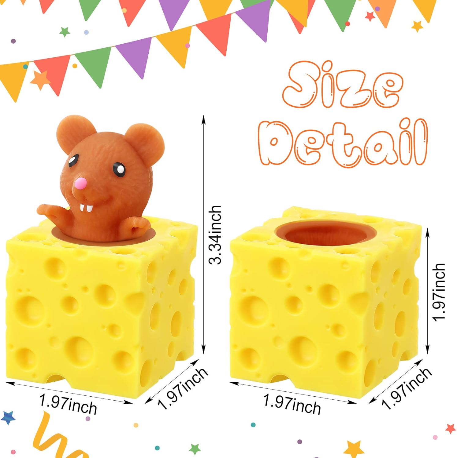 Chivao 3 Pcs Mouse in Cheese Cheese Toy Stress Ball Mouse and Cheeses Anxiety Toys Mice Office Sensory Mice for Birthday Gifts Stress Relief Party Favors or ADHD