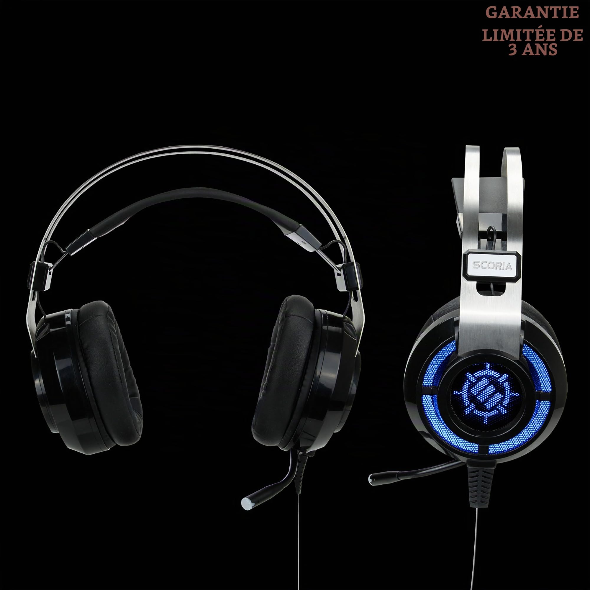 ENHANCE Scoria Casque Gaming USB pour PC avec Son Surround Virtuel 7.1 - Casque Gamer Bass et Vibrations Ajustables, Lumières LED de 5 Couleurs Réglables, Contrôle du Volume et Microphone Rétractable