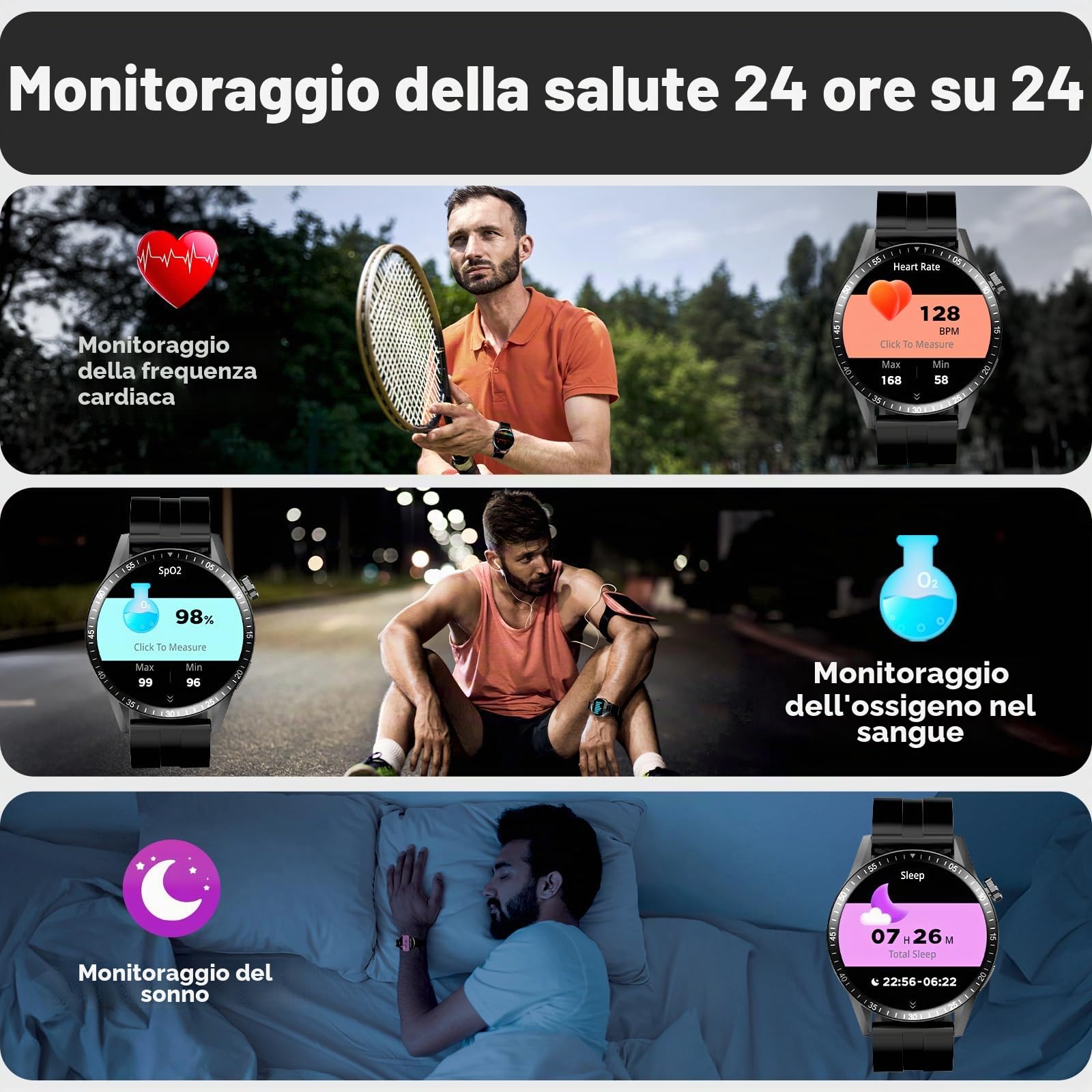 Smartwatch Uomo, 1.39" Orologio Smartwatch Uomo con Risposte/Chiamate, Impermeabile Smart Watch con 190+ Modalità Sportive Monitoraggio del Sonno/Contapassi per IOS/Android