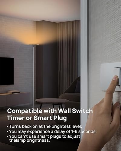 Miniatura 6 de TROND Lámpara de pie LED para dormitorio, 5000 lúmenes, lámparas de pie modernas súper brillantes para sala de estar, control táctil de 5 niveles