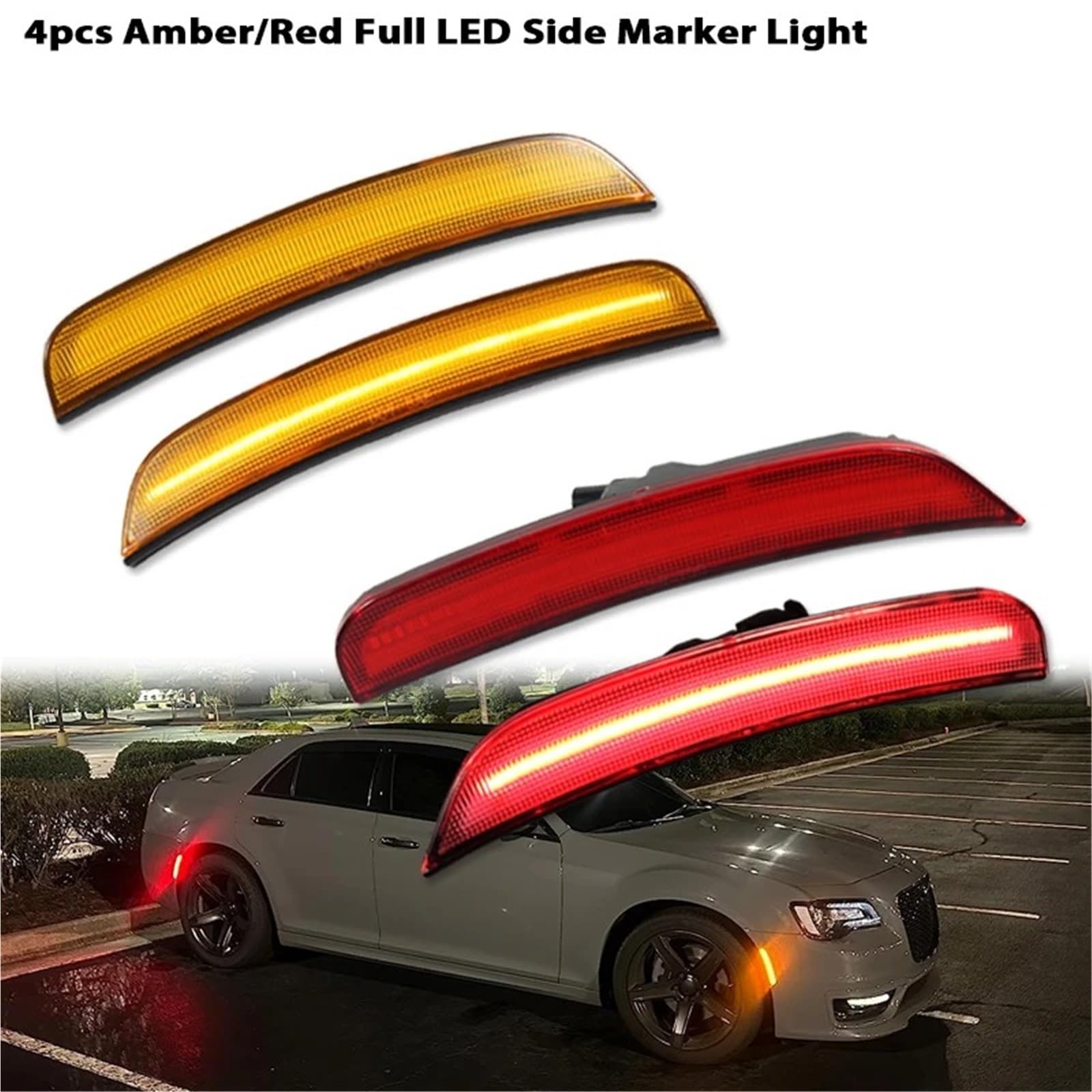 Voiture Clignotant Latéral Pour Chrysler 300 2015 – 2021 Feu De Position Pour Pare-chocs Avant/arrière Voiture Stationnement Clignotant Avant Ambre 12V Feux Position Latéraux(4pc Front Rear LED D)