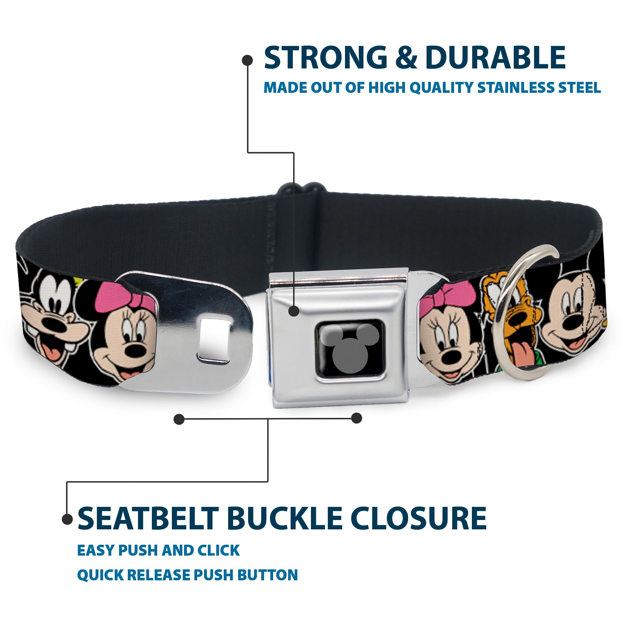 Buckle-Down Veiligheidsgordelgesp hondenhalsband - Stitch Snacking Poses Zwart/Blauw - 1 Breed - Past 15-26 Nek - Large