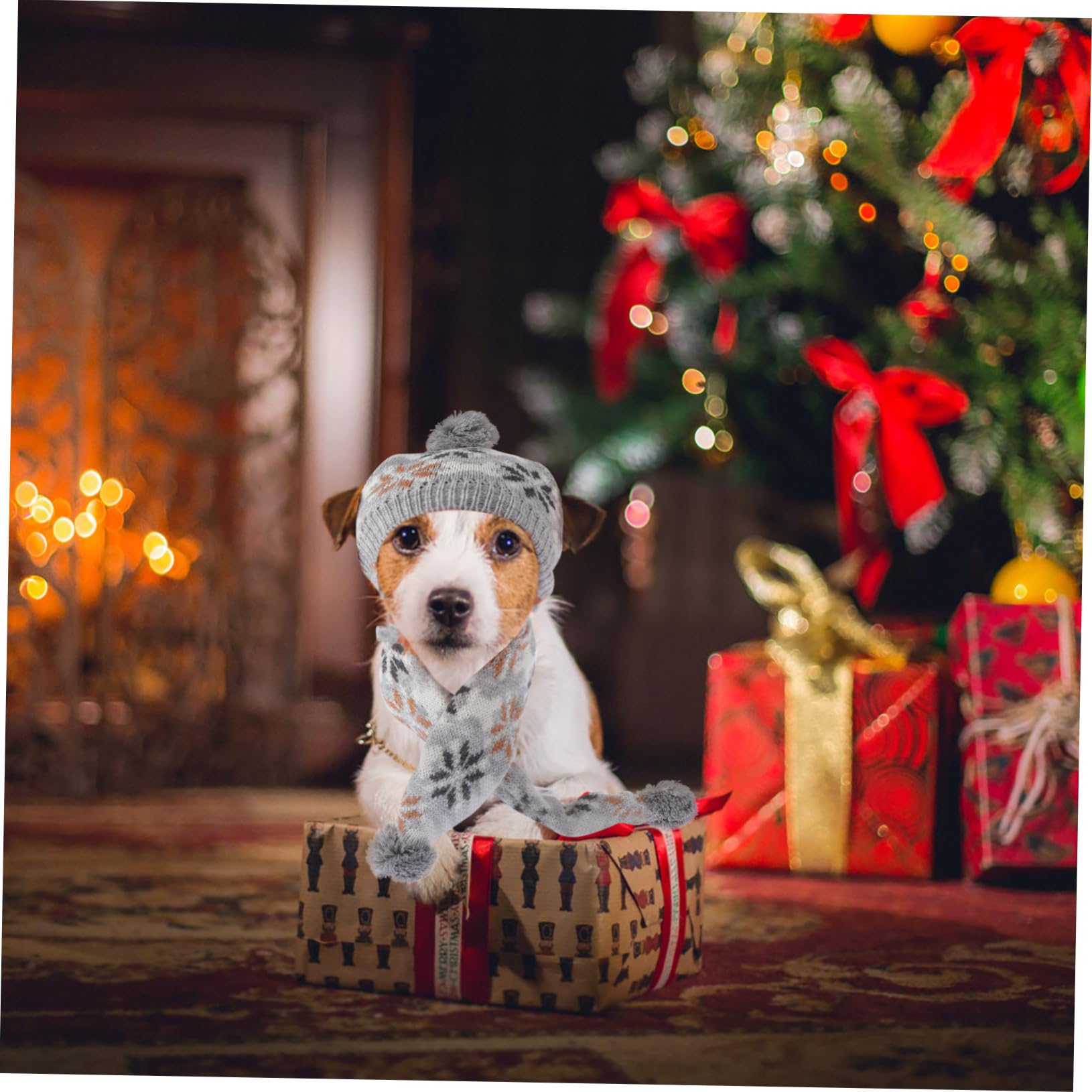 YARNOW 2 Sätze Weihnachtliches Hundeschal Mützen Warme Atmungsaktive Strickmütze und Schal für Kleine bis Mittlere Hunde Leichtes Zubehör für Festtage und Haustierpartys