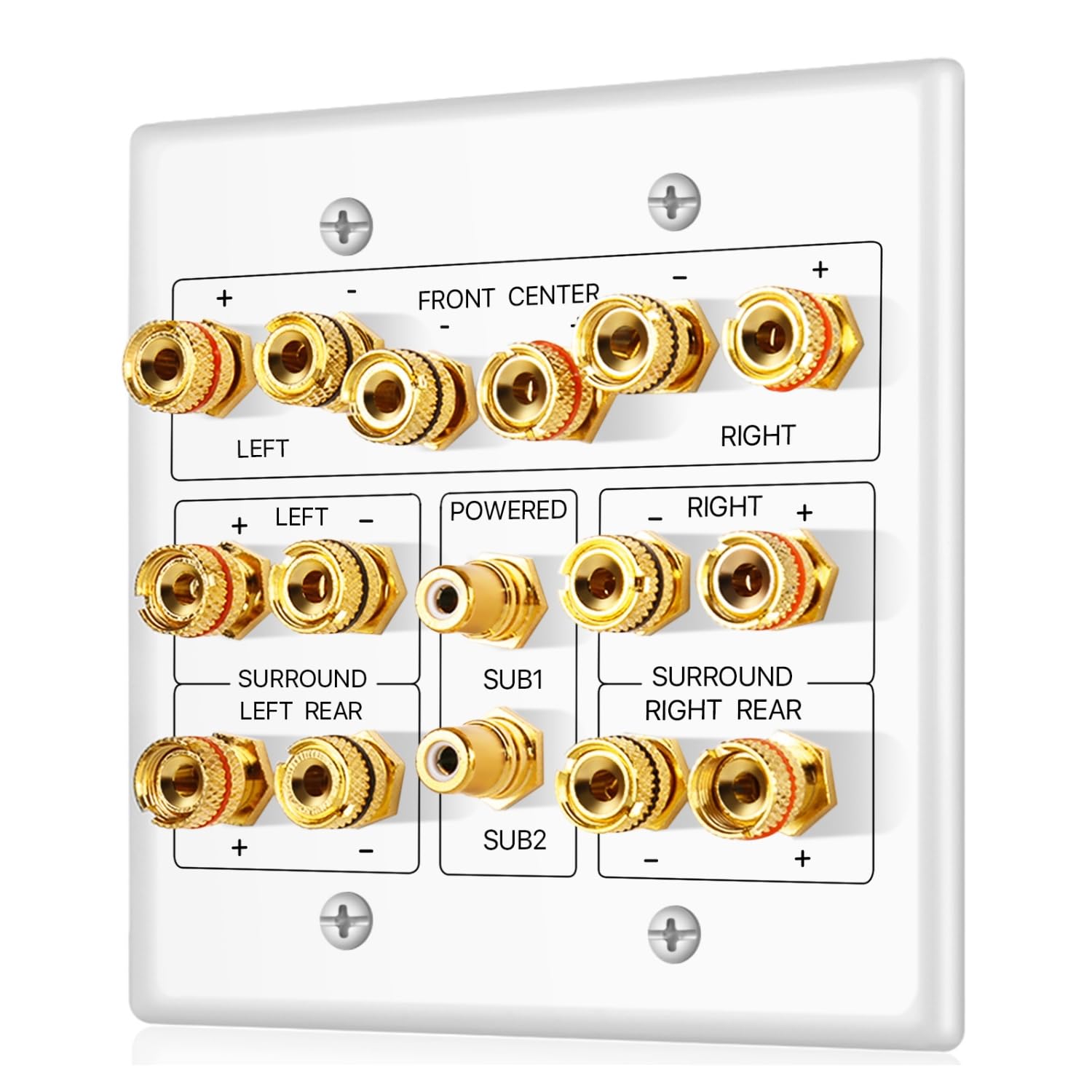 TNP Products TNP Home Theater Speaker Wall Plate Outlet - Speaker Sound Audio Distribution Panel Gold Plated Copper Banana Plug Binding Post Connector Insert Jack Coupler (7. 2 Surround)
