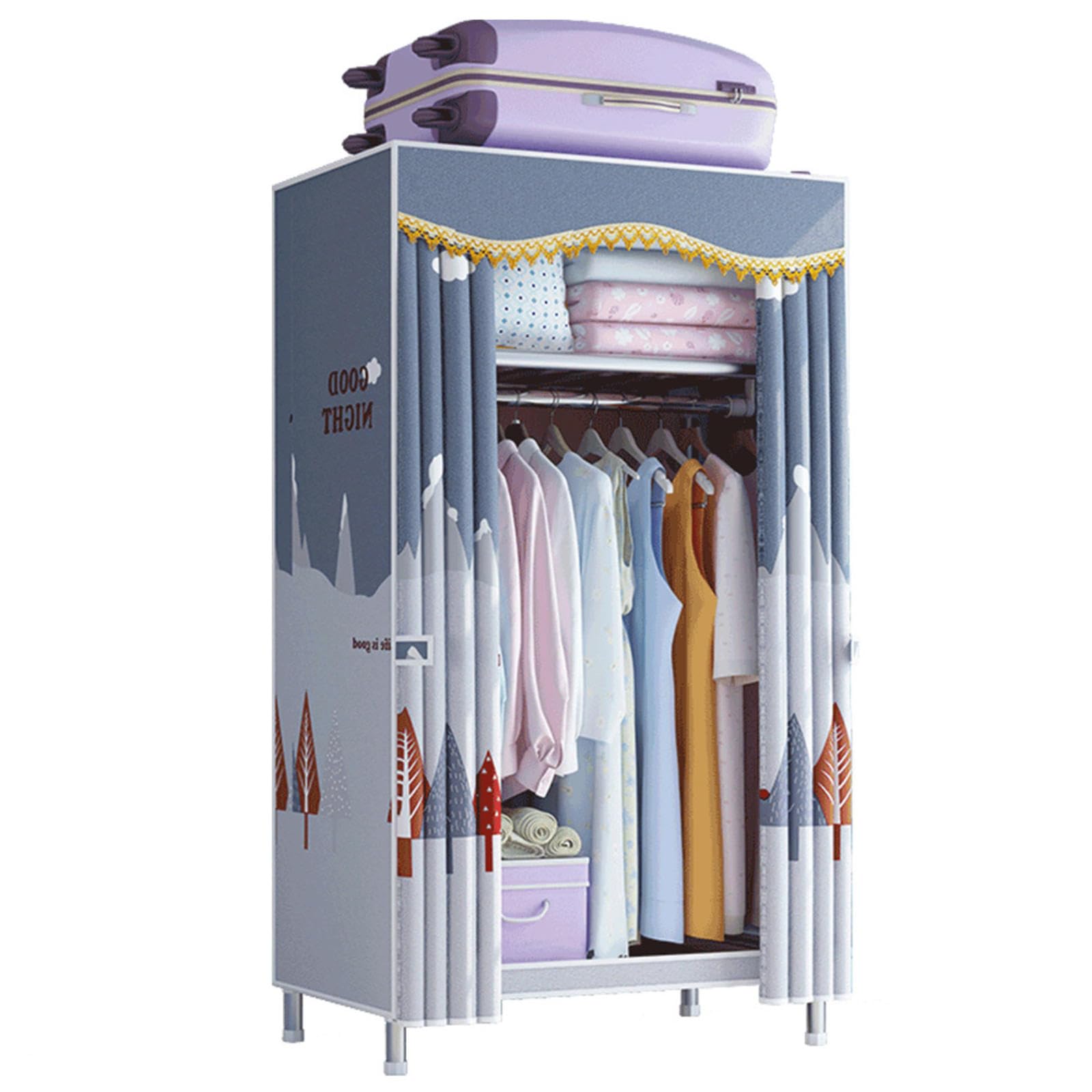 ZHANGshouf Portable Wardrobe, Single Bedroom Fabric Wardrobes Small Foldable Closets 82 * 45 * 170CM,LightGrey