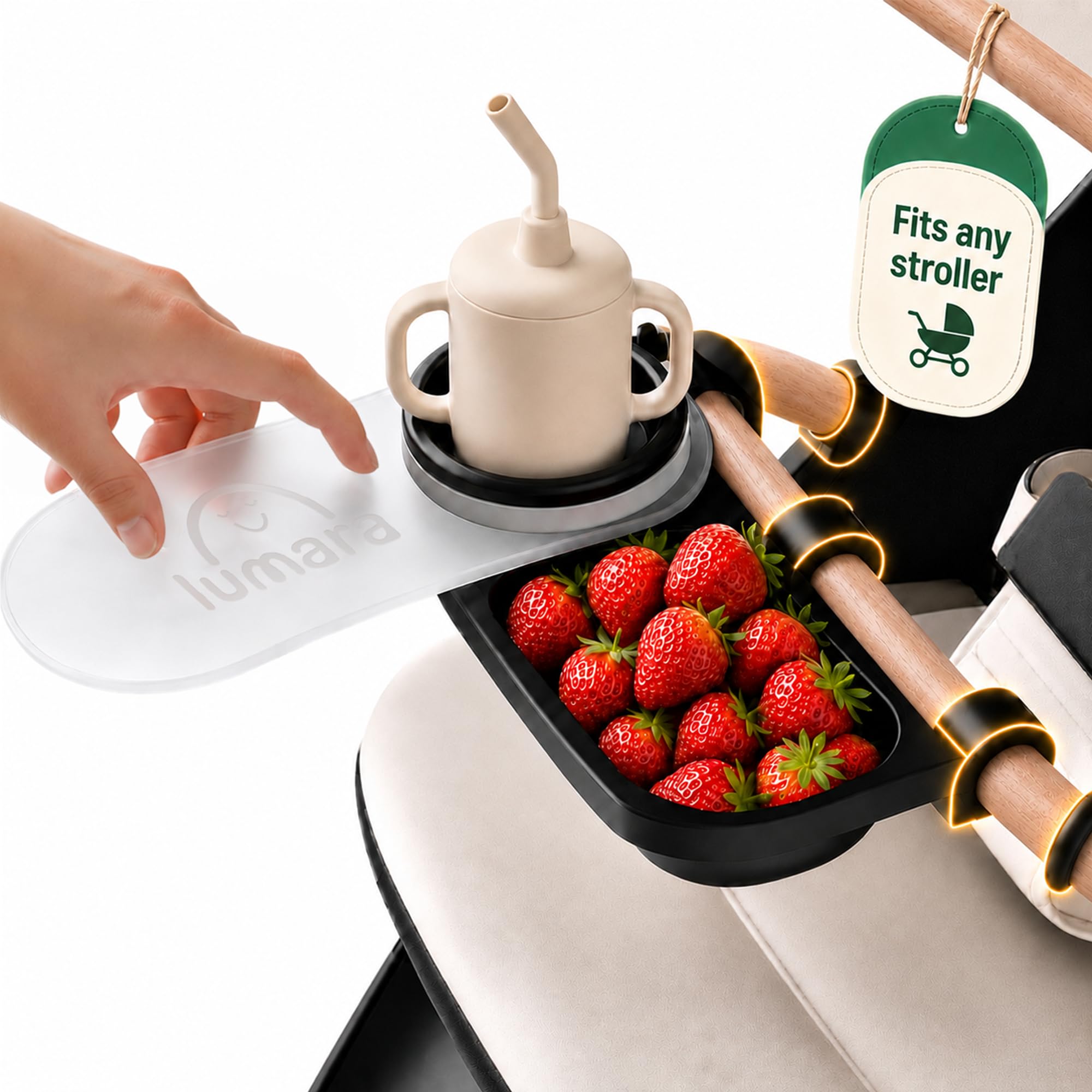 Photo 1 of Universal Stroller Snack Tray with Cup Holder 2 in 1 - Stroller Tray Attachment for Baby & Toddler - Baby Stroller Accessories - Fit Most Strollers, Dishwasher Safe with Dust Cover & Silicone Arms