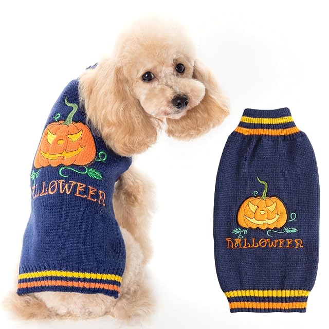 Jersey Halloween para Perros y Gatos - Suéter Punto Calabaza Disfraz