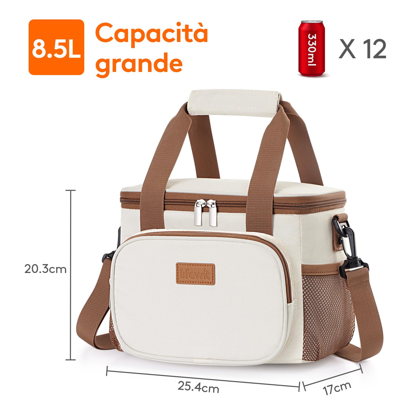 Lifewit Borsa Termica Porta Pranzo 8.5L(12 Lattine), Piccola Borse Frigo Pranzo Ufficio per Uomo e Donna, Lunch Bag per Lavoro, Mare, Viaggio, Spiaggia, Crema