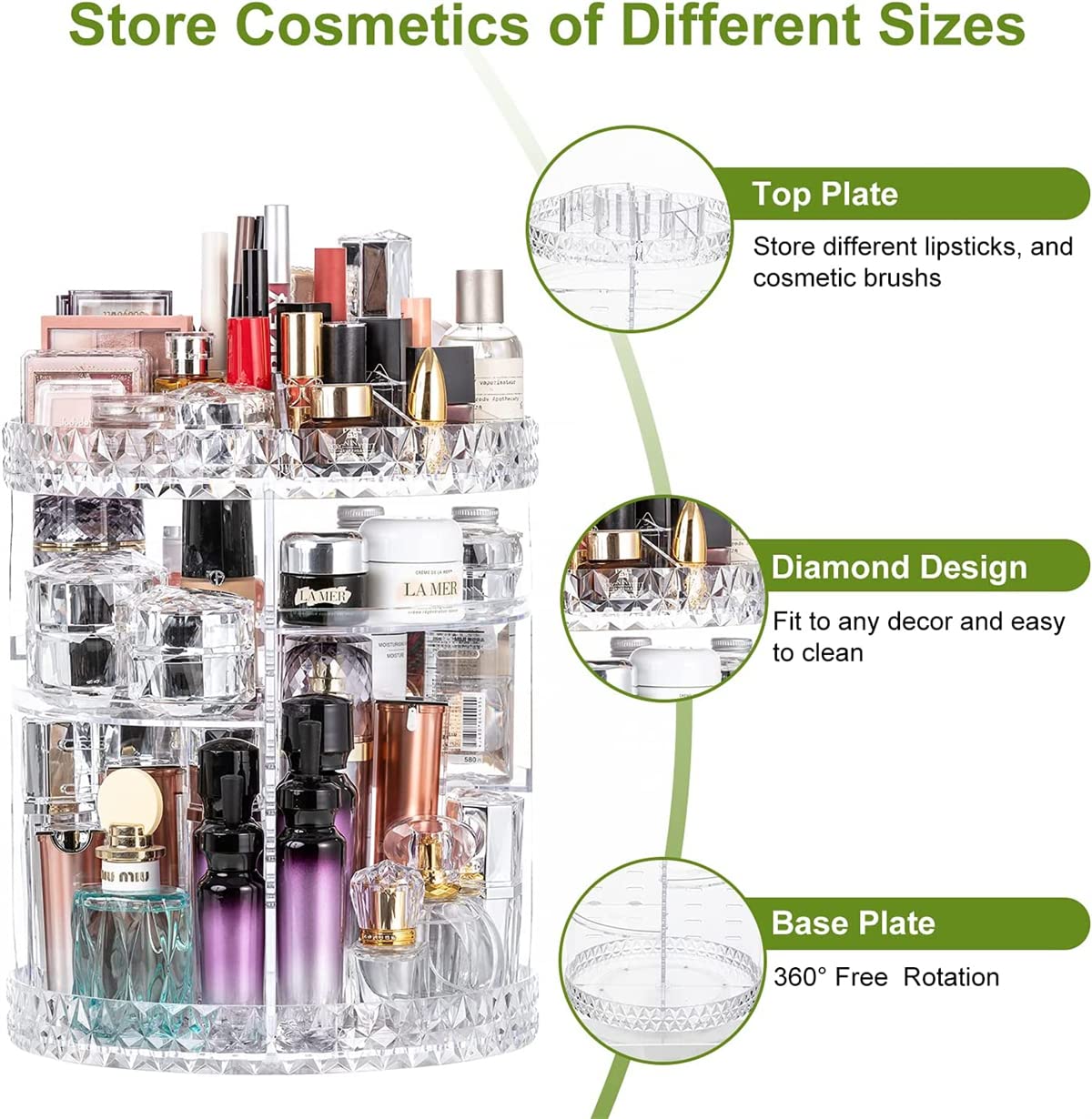 Organizer per Trucco Girevole a 360 Gradi,Scatola portaoggetti Regolabile per Trucco a 7 Strati per Rossetto e pennelli,vetrine per Cosmetici in Acrilico di Grande capacità per comò e Bagno,Trasp