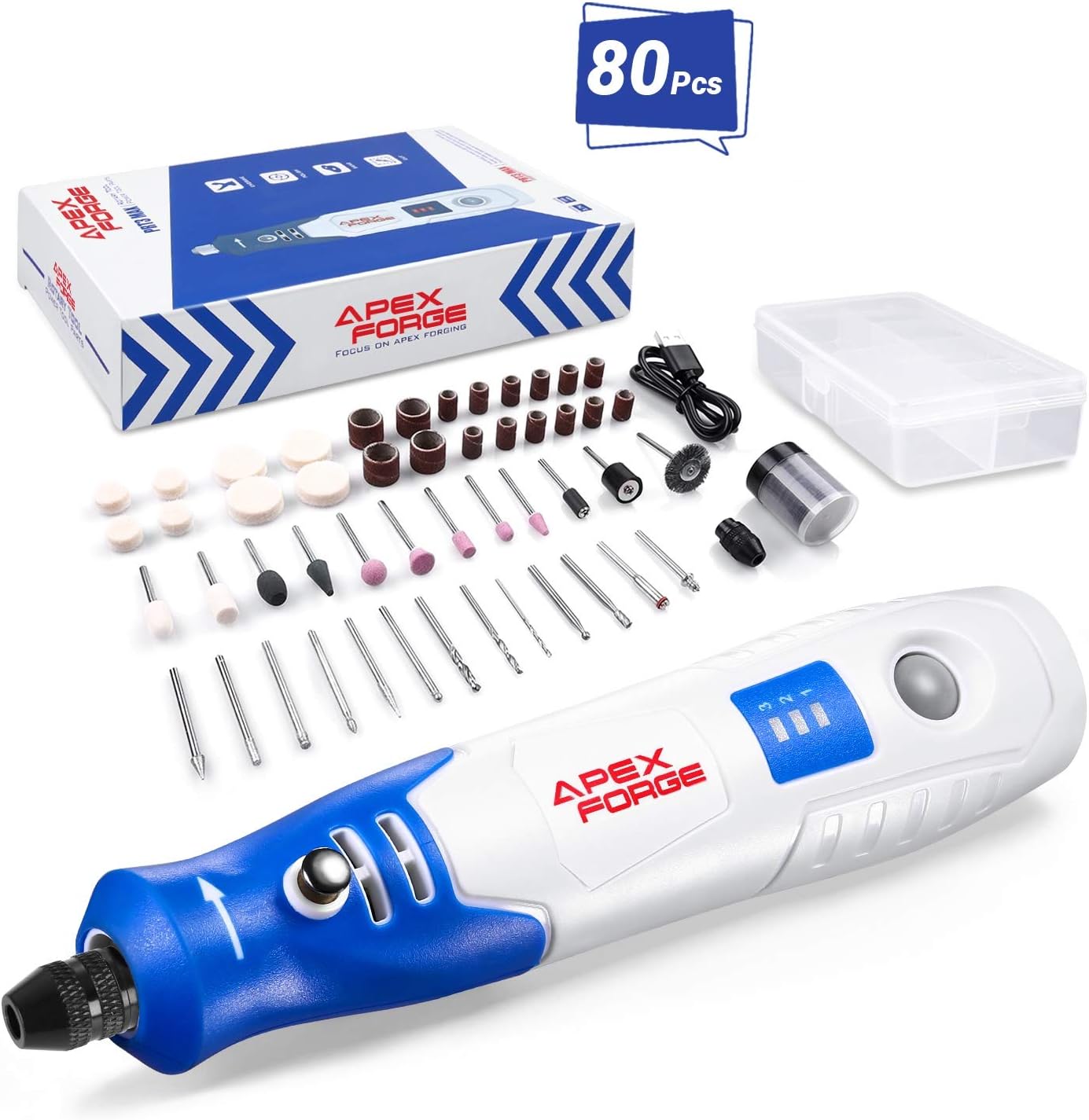 Cordless Rotary Tool, APEXFORGE 3.7V Upgraded Power Potable Grinder with 80 Accessories and USB Cable for Recharging, Perfect for DIY Creation and Light Duty-M3 Pro : Everything Else