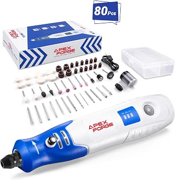 Cordless Rotary Tool, APEXFORGE 3.7V Upgraded Power Potable Grinder with 80 Accessories and USB Cable for Recharging, Perfect for DIY Creation and Light Duty-M3 Pro