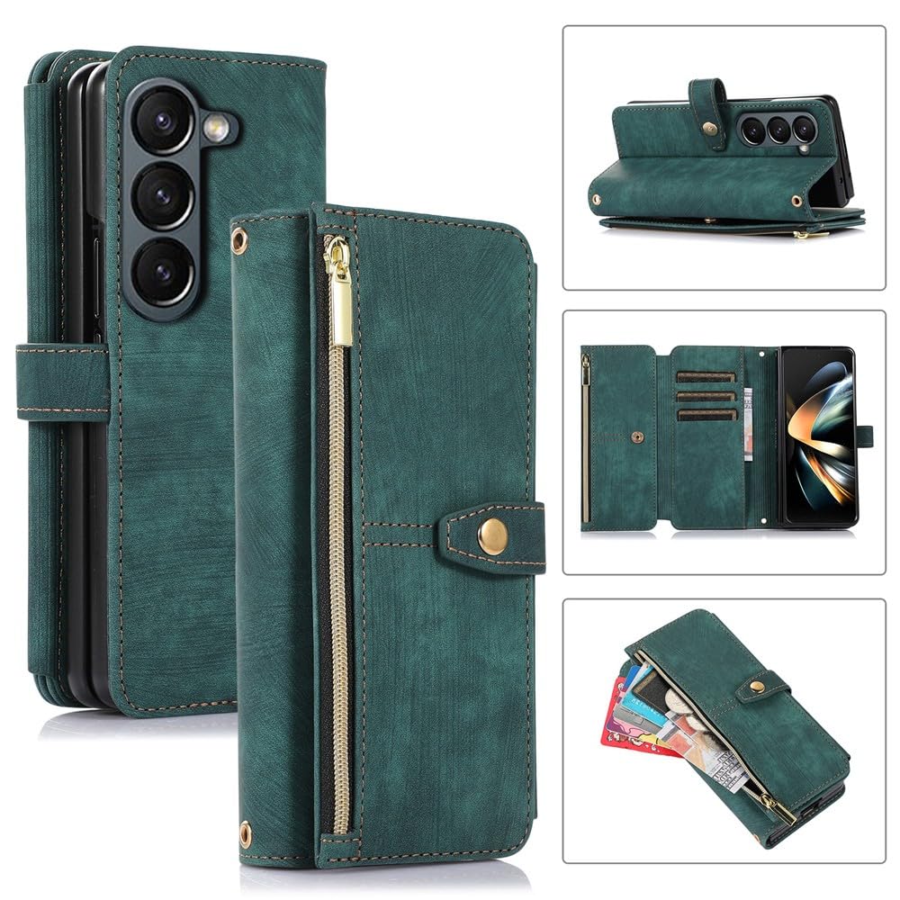 Generic Etui kompatybilne z Samsung Galaxy Z Fold 6 (kolor: zielony) portfel z klapką skórzane magnetyczne etui na tył telefonu