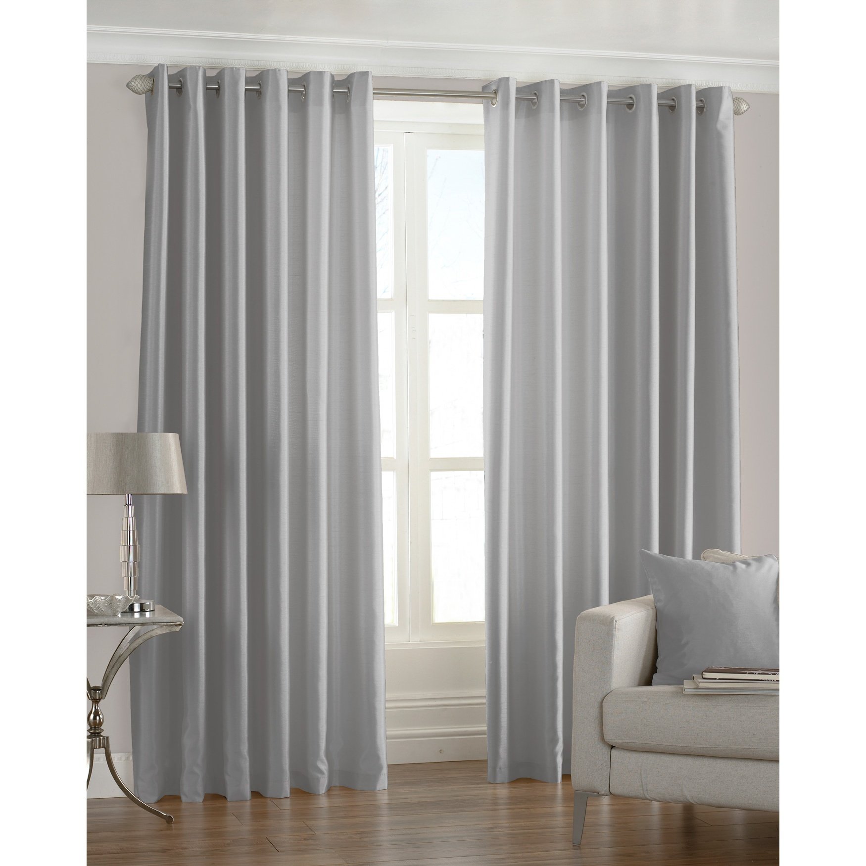 Paoletti Steel Riva Fiji Ringtop Eyelet Curtains (Pair), 229Cm X 229Cm, Silver