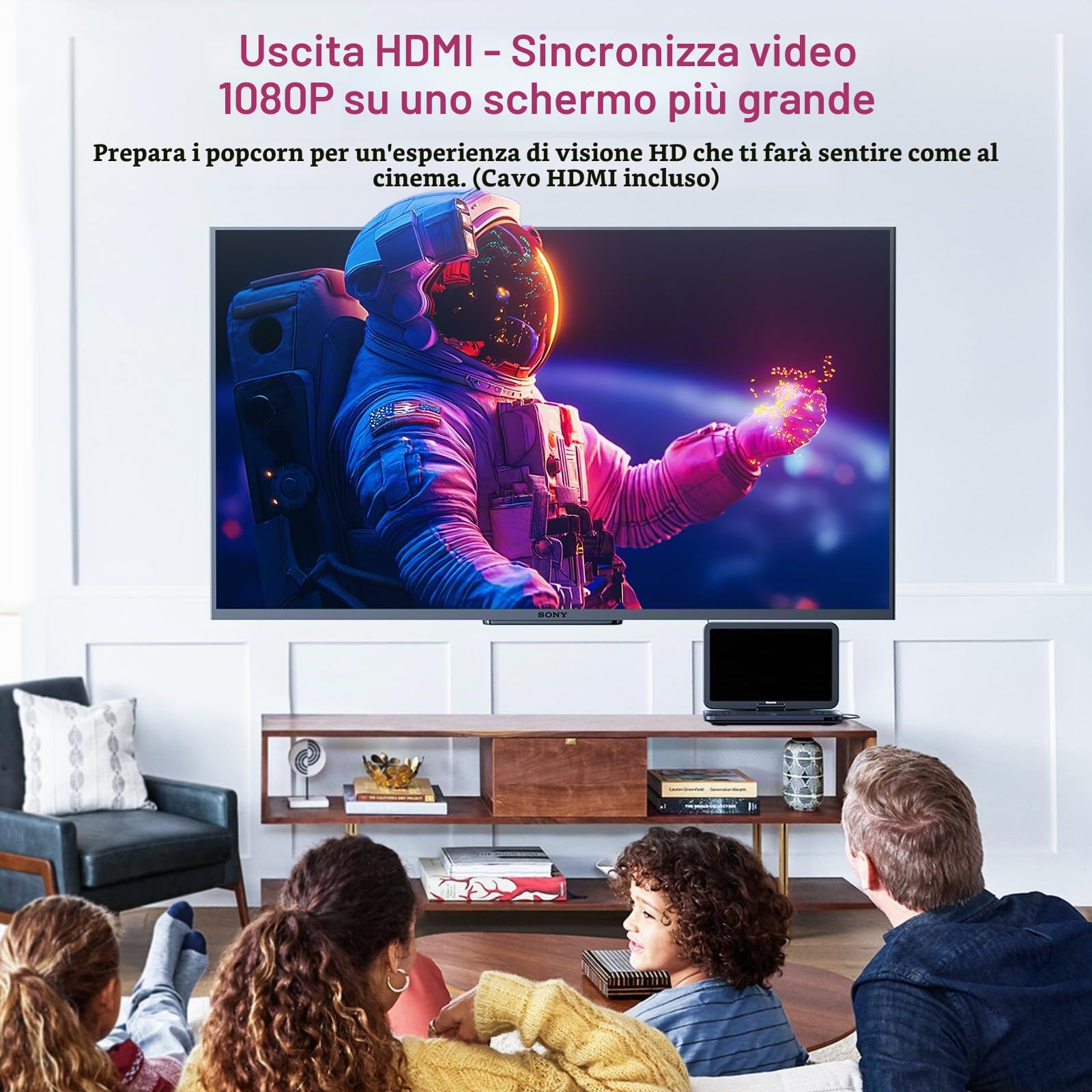 Lettore DVD Blu-ray portatile 17,6 pollici, schermo 15,4 pollici, HDMI, sincronizzazione, 5 ore, MP4 MKV 1080P, surround, USB SD