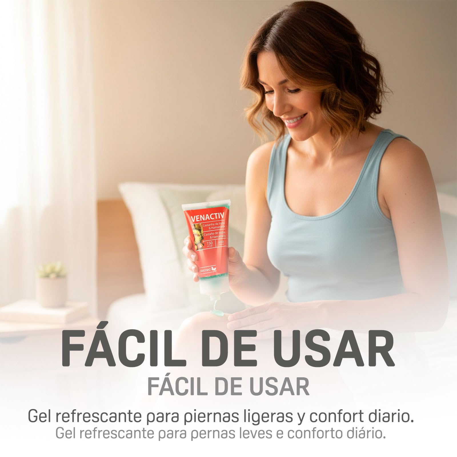 Gel Piernas Ligeras con Castaño de Indias y Hamamelis - Gel Refrescante - Bienestar Circulatorio - Con Cafeína, Ginkgo Biloba y Vitamina E - Para Piernas Cansadas - 150 ml Uso Diario - DietMed