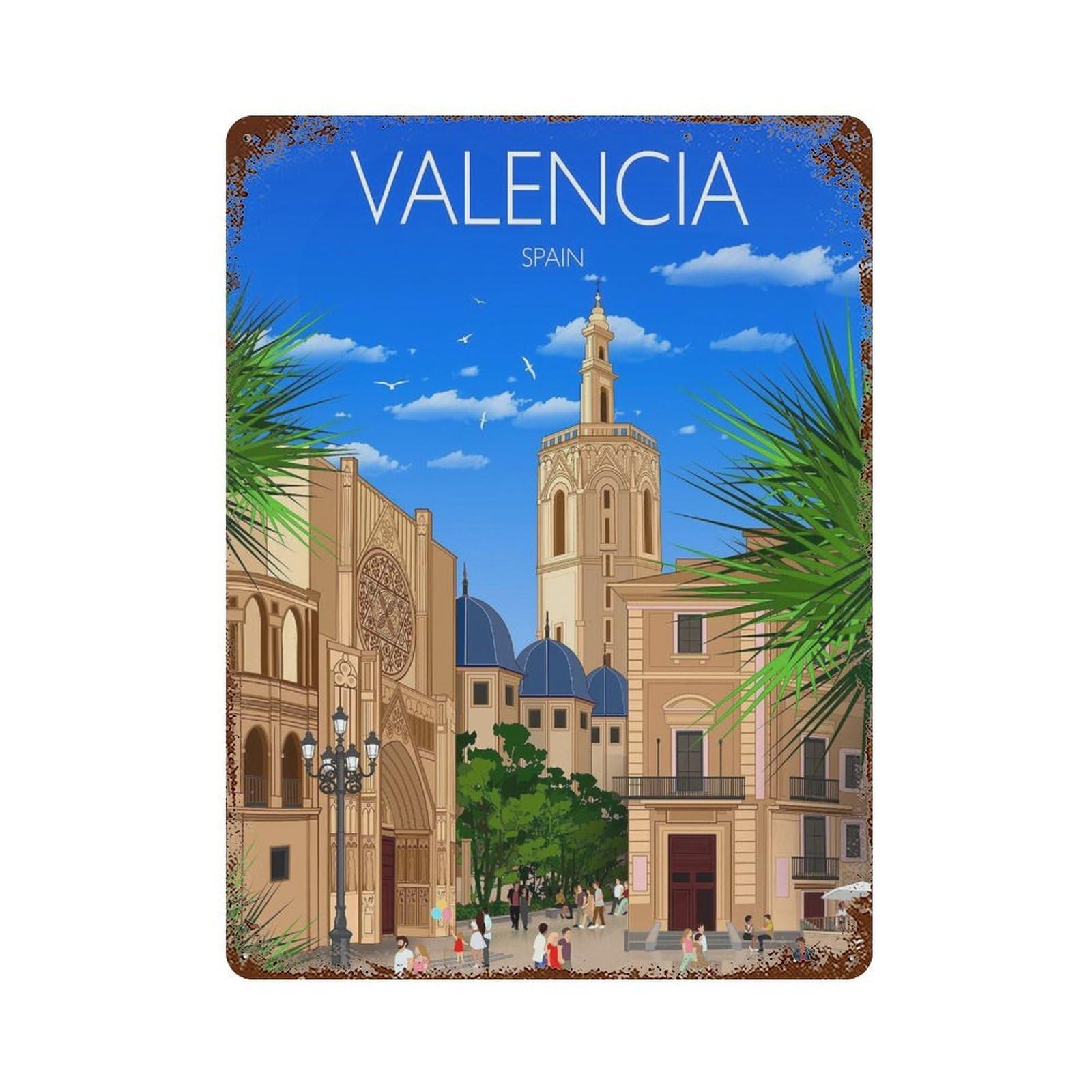 xiaoxiaoshen Valencia Travel of Spain Cityscape Gift Wall Decor Art Metal Tin Poster Modern Home Decor Art Home Bar Shop Decorations Vintage Sign 40x30cm