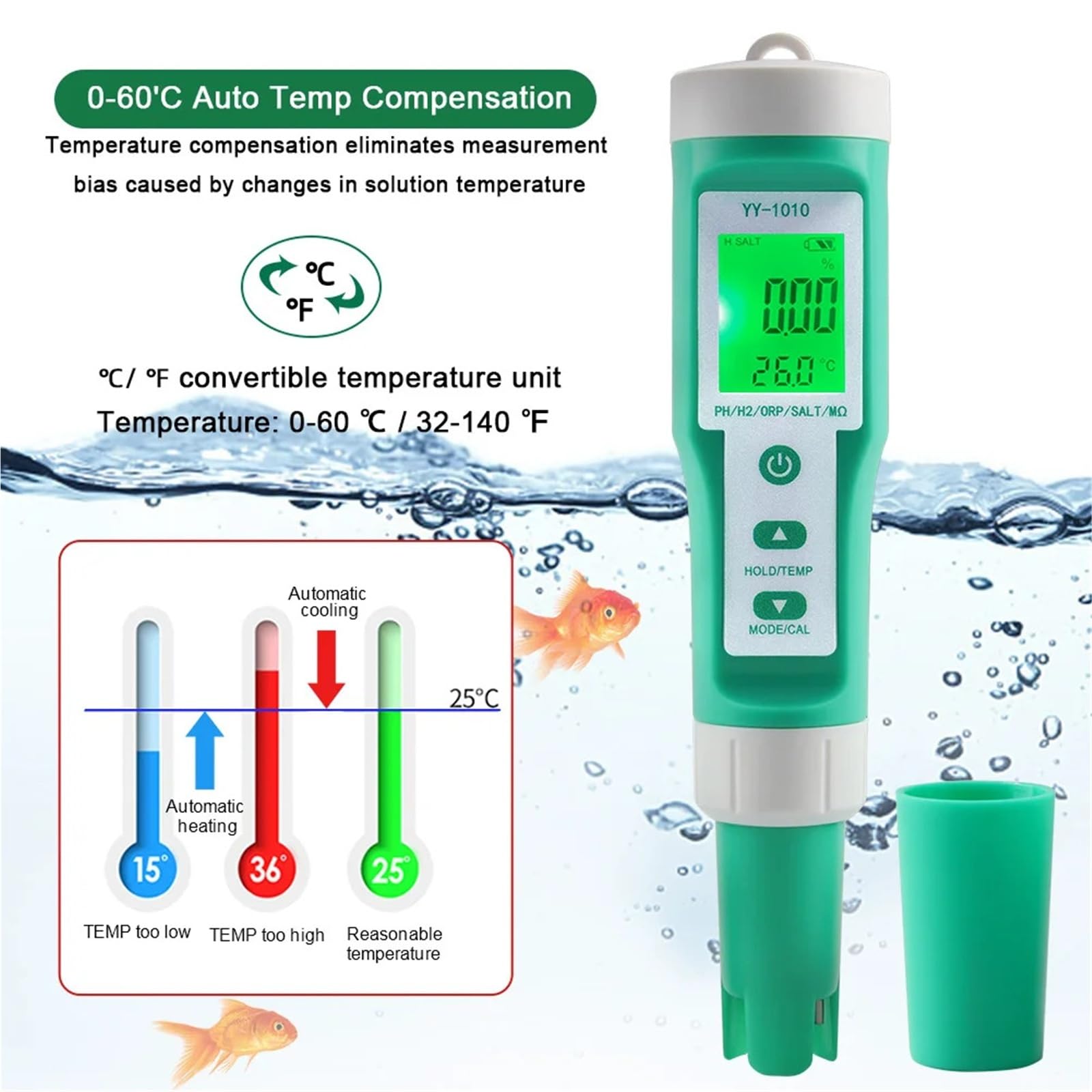 Tester dell'acqua, Misuratore di pH, tester TDS, ORP digitale, EC, salinità, H2, SG, spa, strumento for il test acqua acquario, soluzione for fertilizzanti, strumenti for il test della resistività