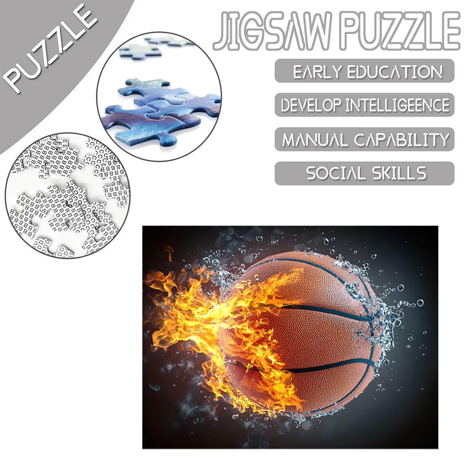 Puzzle 2000 sztuk Puzzle dla dorosłych 100x70cm Gra Edukacyjna Prezenty Puzzle dla Dorosłych i Dzieci Od 14 lat Kreatywny Prezent Relaksacyjny - (Koszykówka Ognia) t-408