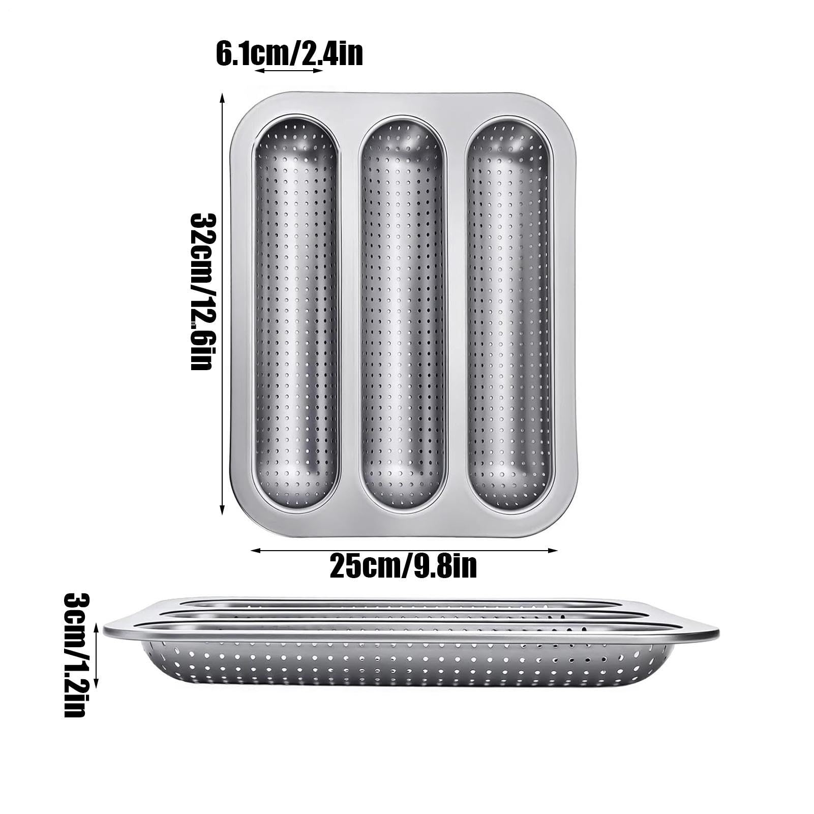 Molde para Baguette Molde Perforado Antiadherente De 3 Cavidades | 2 Moldes De Pan Francés Cocina en casa y al aire libre preparación diaria comidas y meal prepping